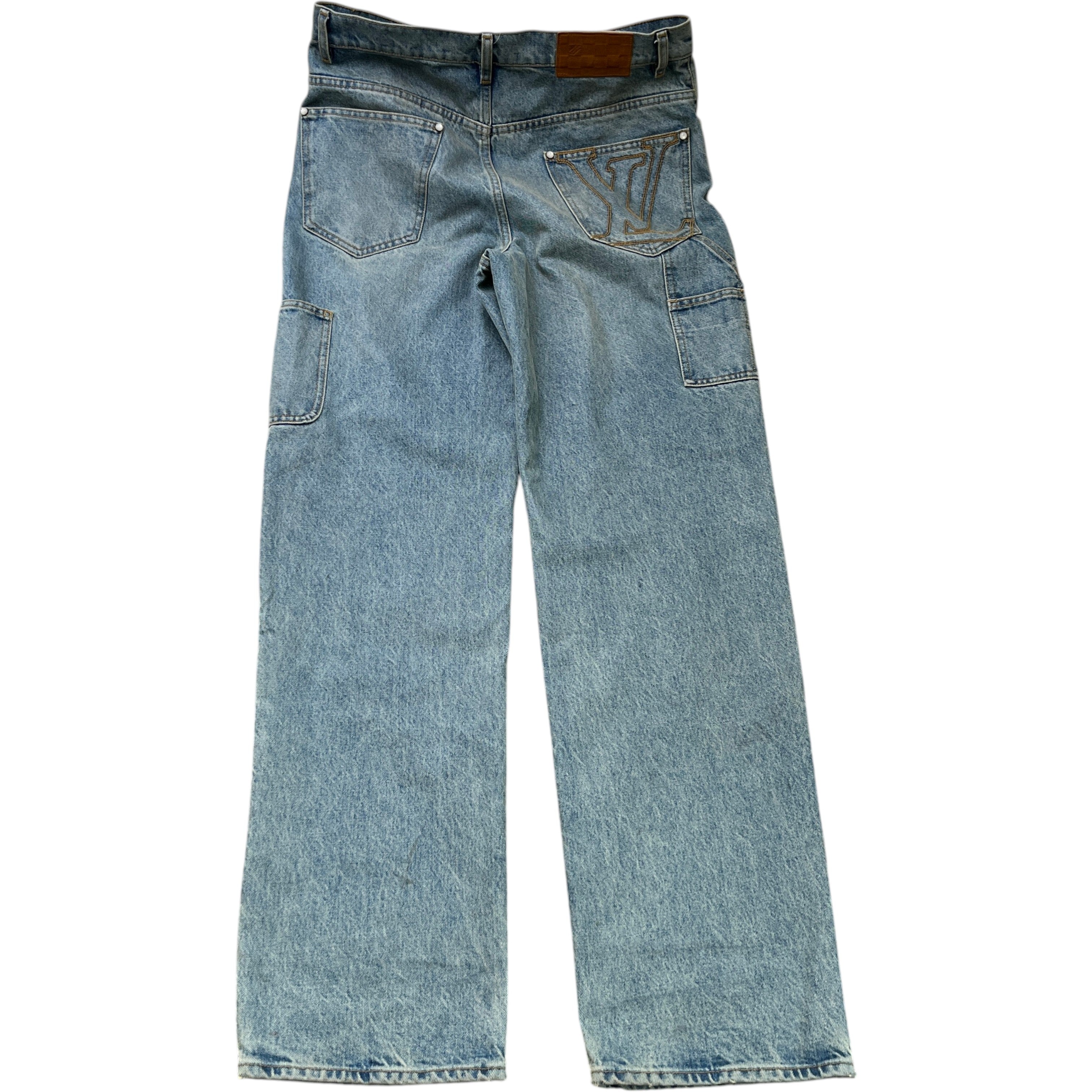 Men's Embroidered Lv Jeans Blue Size XS