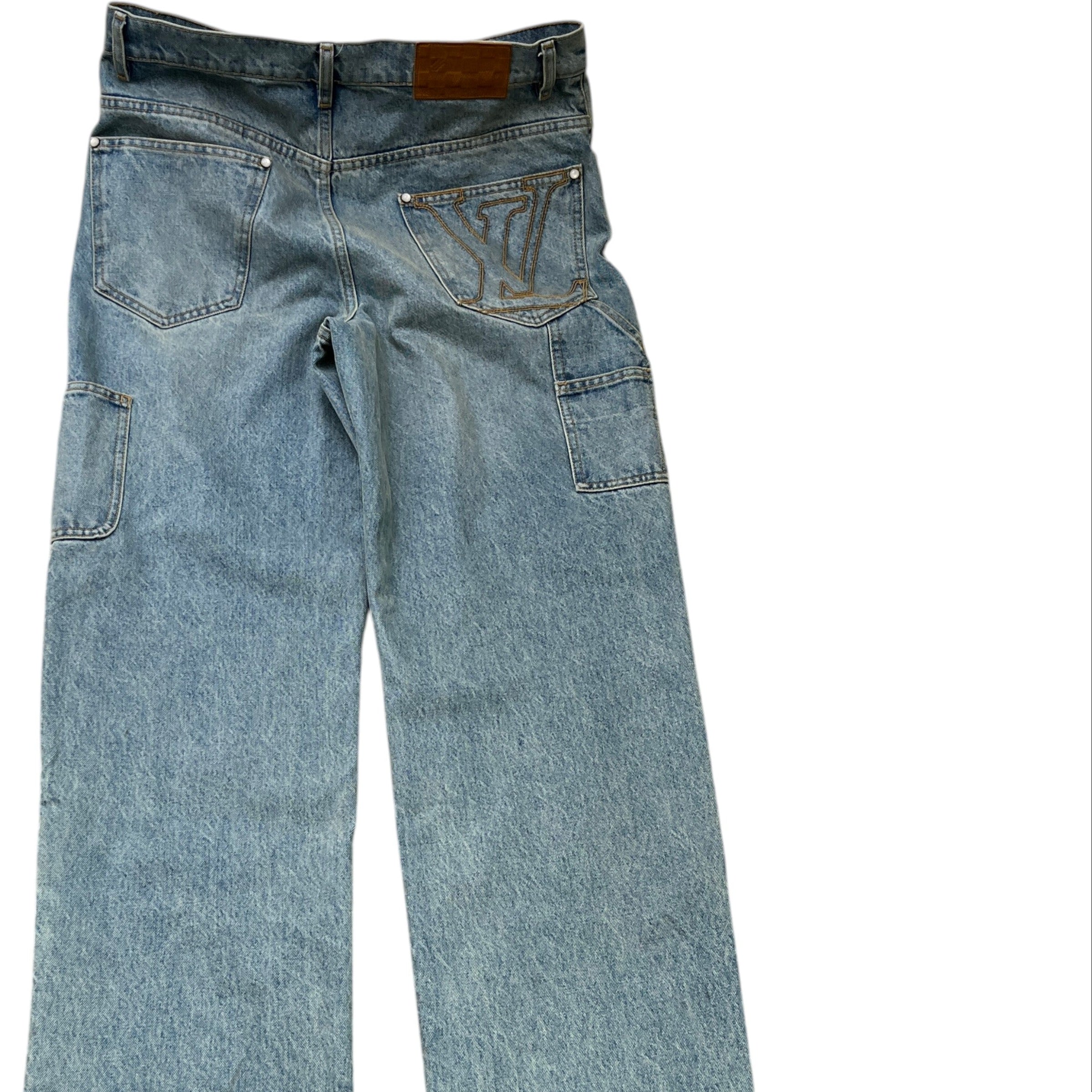 Men's Embroidered Lv Jeans Blue Size XS