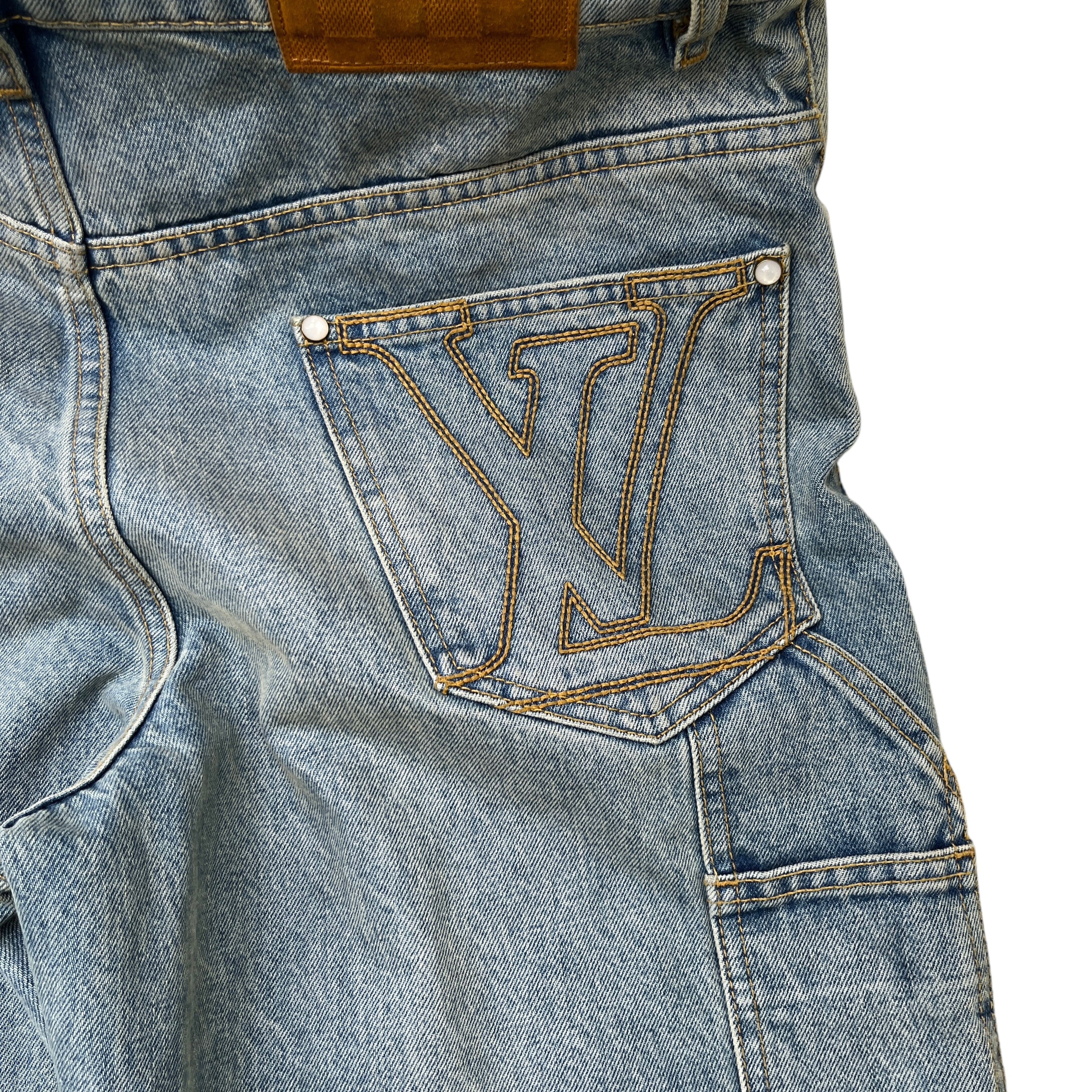 Men's Embroidered Lv Jeans Blue Size XS