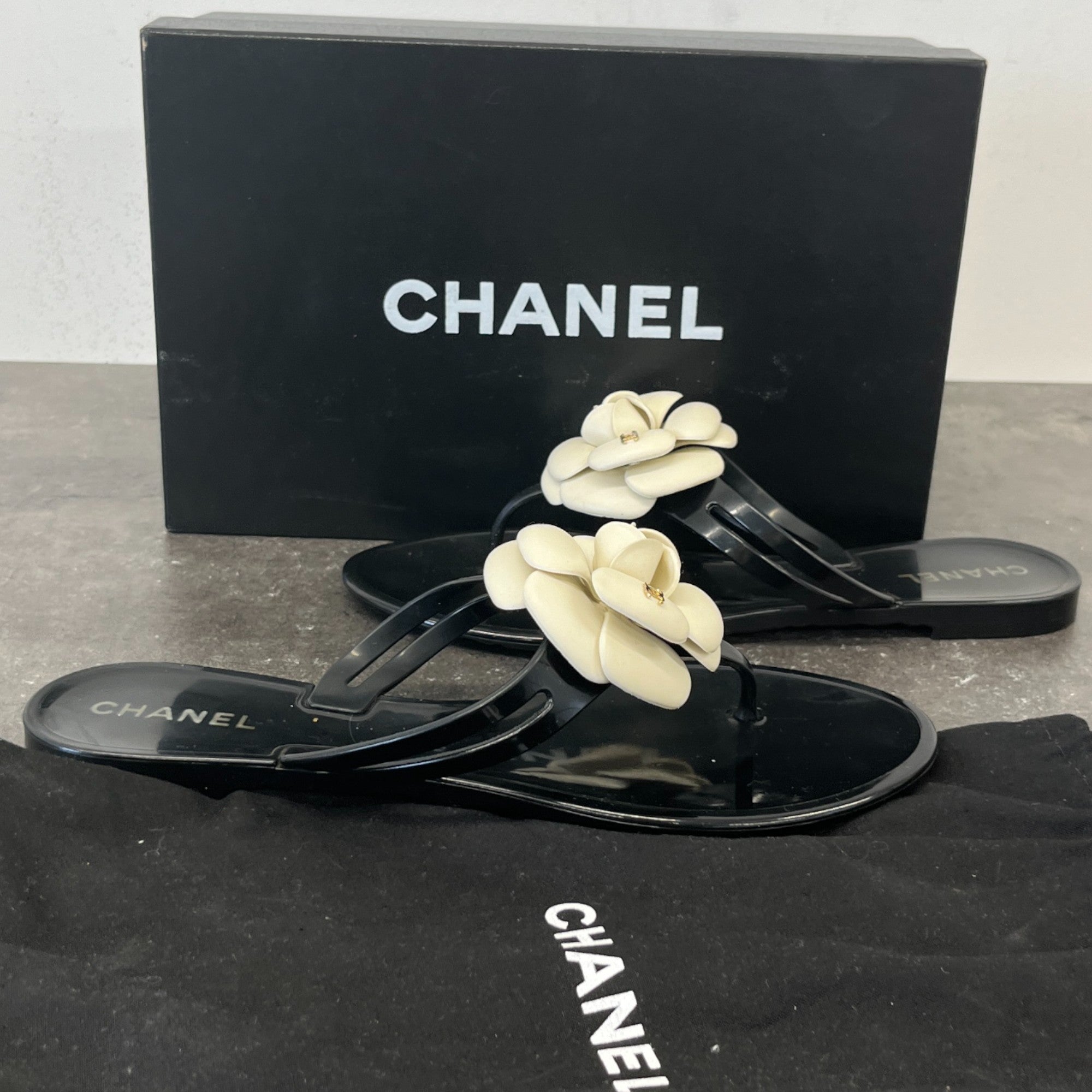 Women's Camellia Flower Jelly Sandals Black Size EU 40 / UK 7