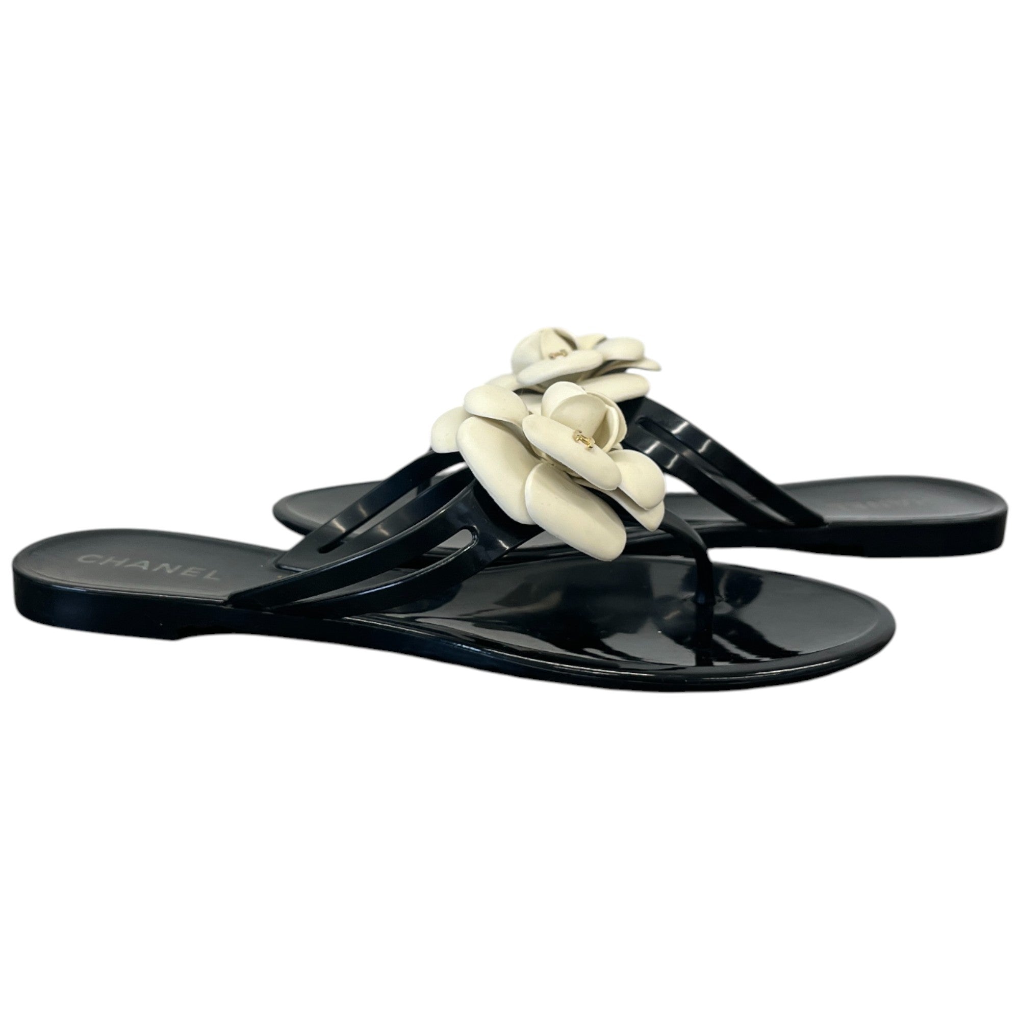 Women's Camellia Flower Jelly Sandals Black Size EU 40 / UK 7