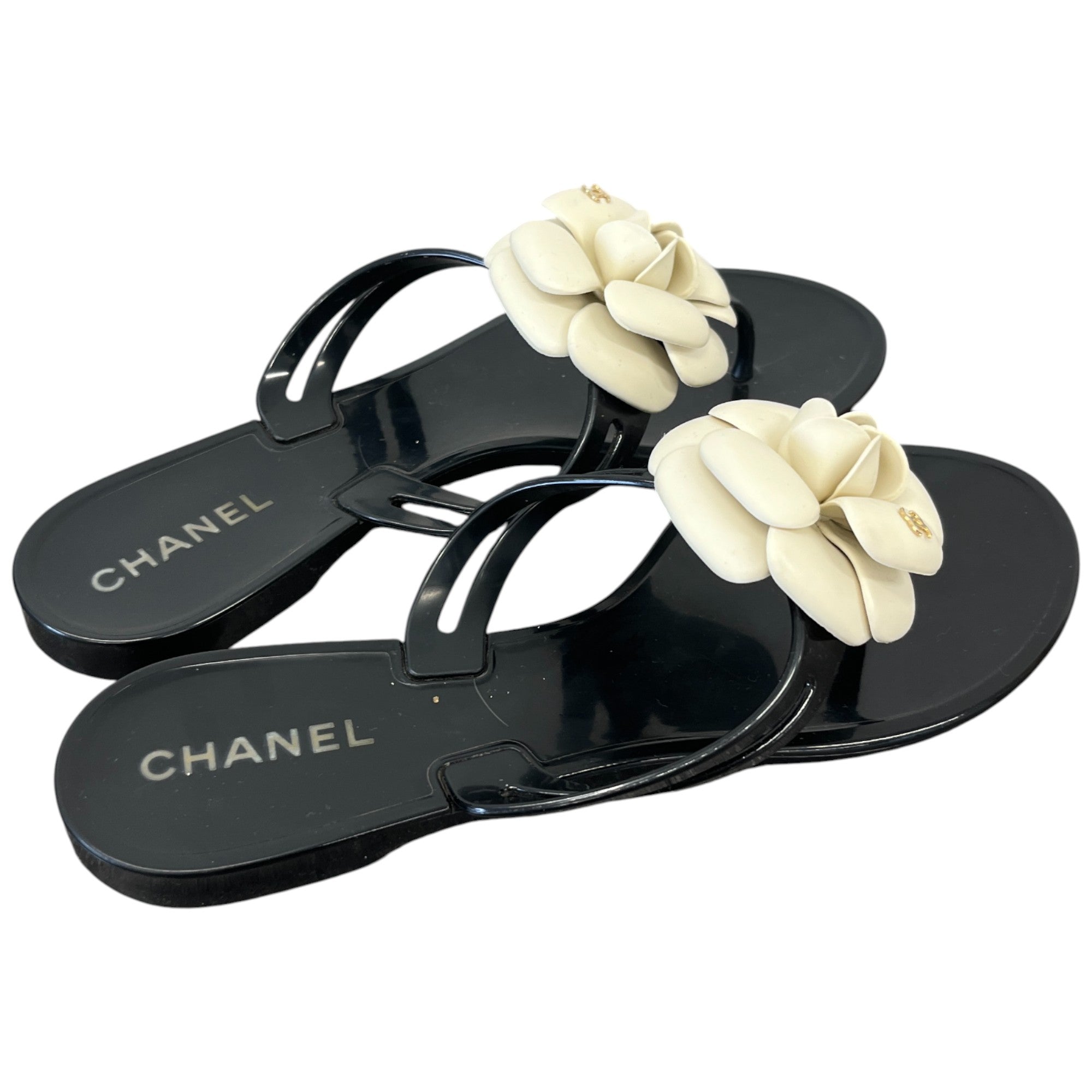 Women's Camellia Flower Jelly Sandals Black Size EU 40 / UK 7