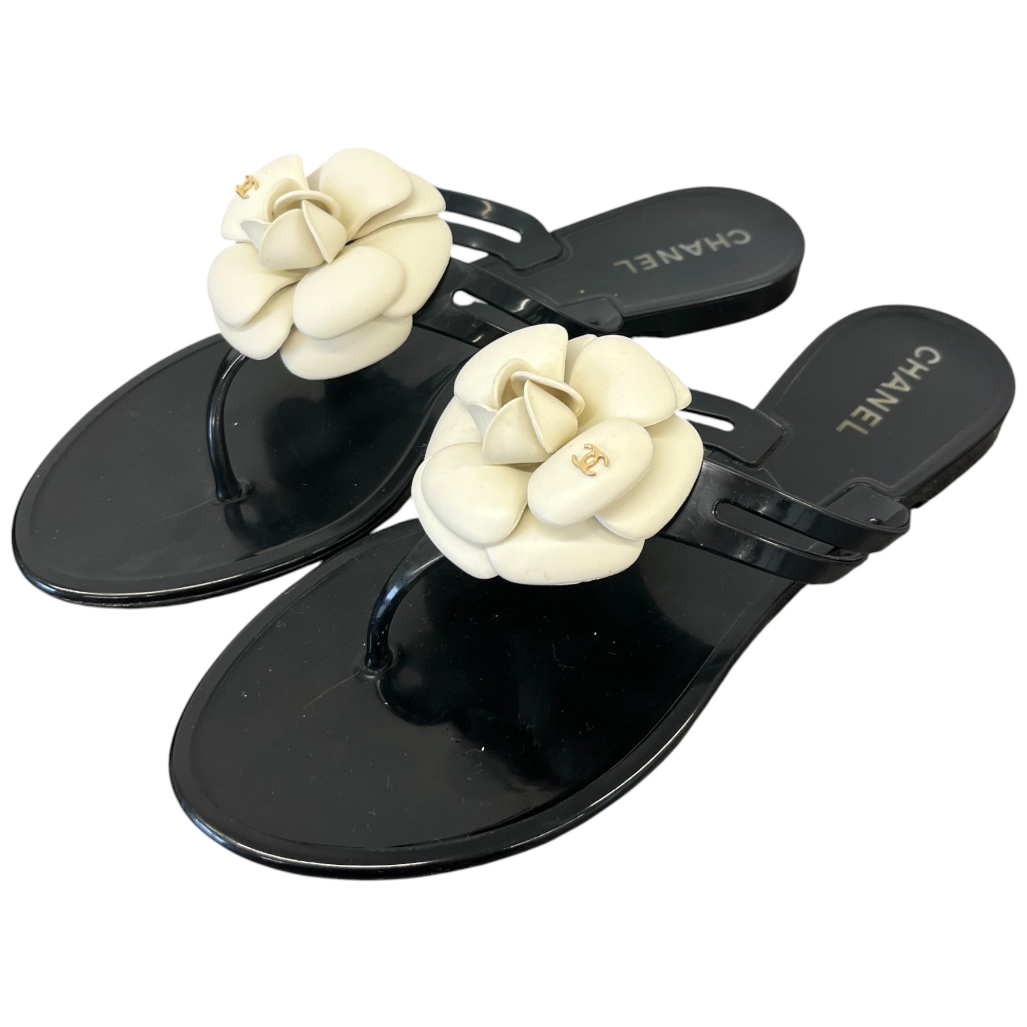 Women's Camellia Flower Jelly Sandals Black Size EU 40 / UK 7