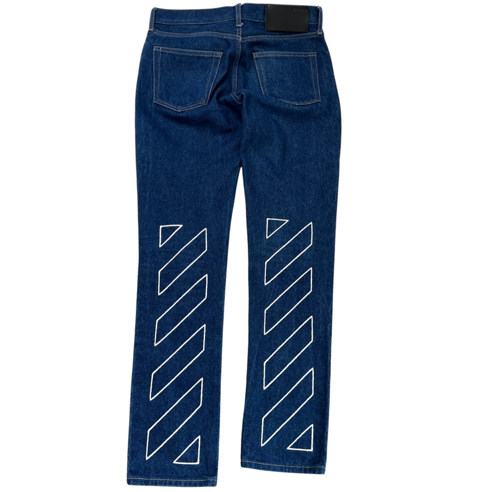 Men's Stripe Logo Print Jeans Blue Size Waist 31"