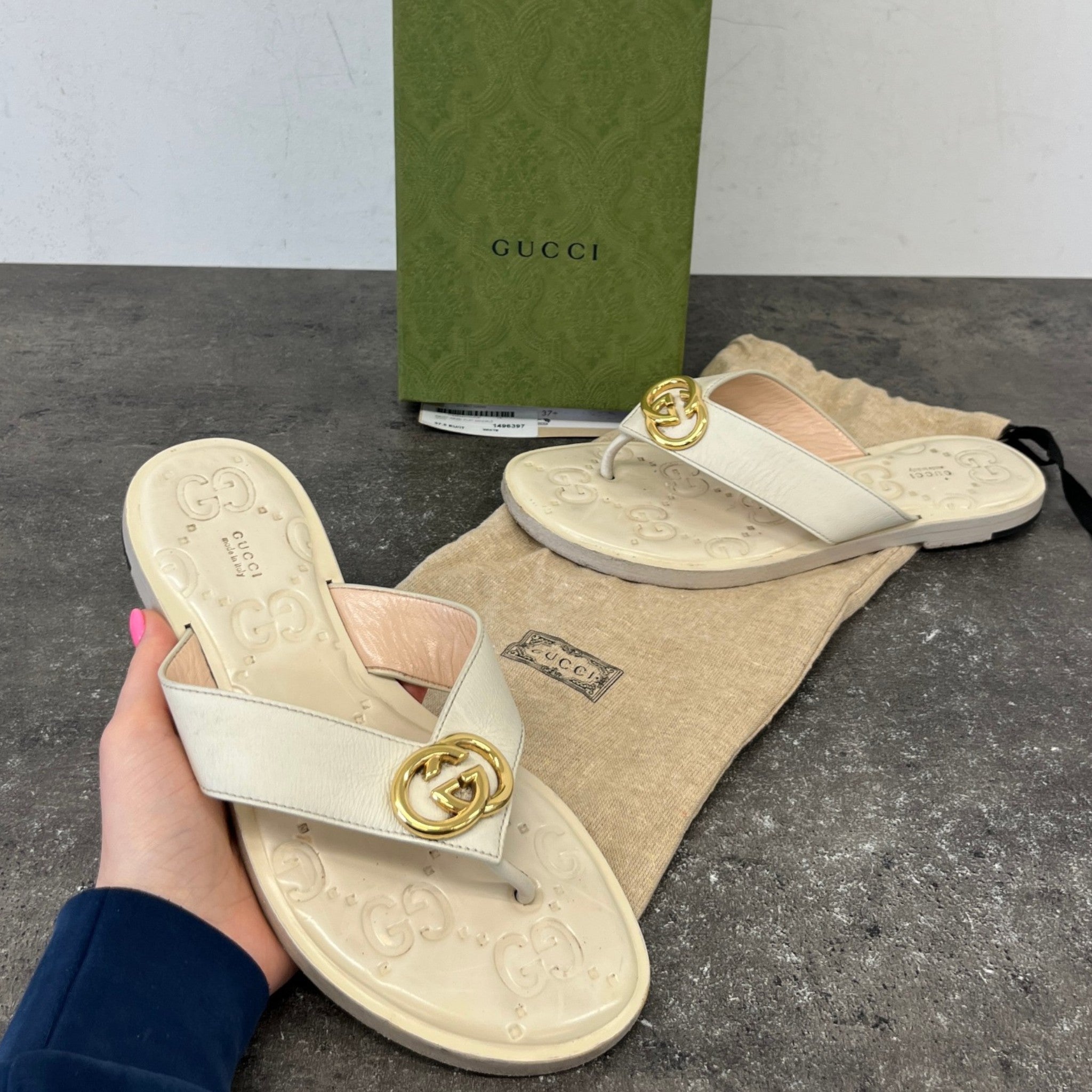 Women's Interlocking G Sandals Cream Size EU 37.5 / UK 4.5