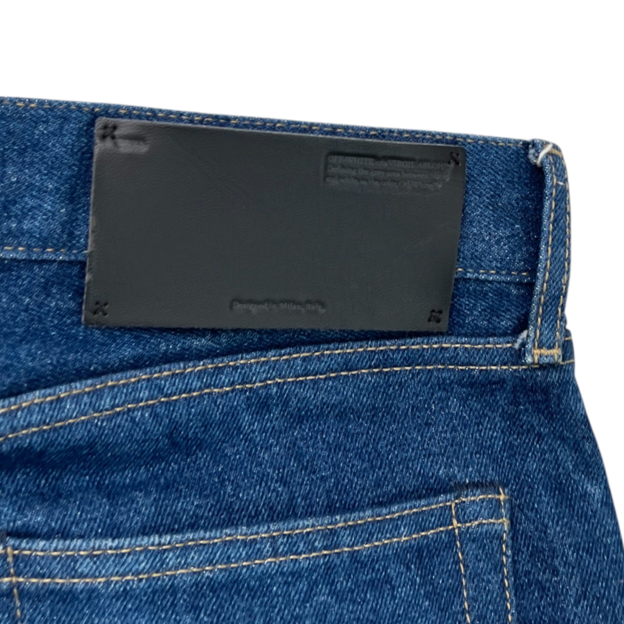 Men's Stripe Logo Print Jeans Blue Size Waist 31"