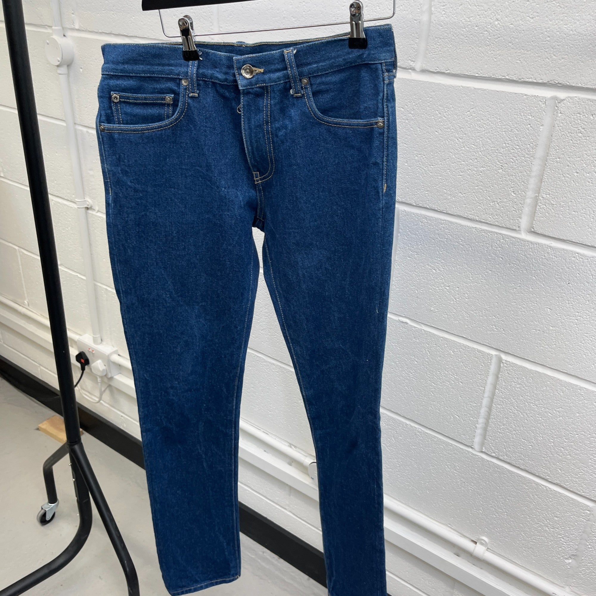 Men's Stripe Logo Print Jeans Blue Size Waist 31"