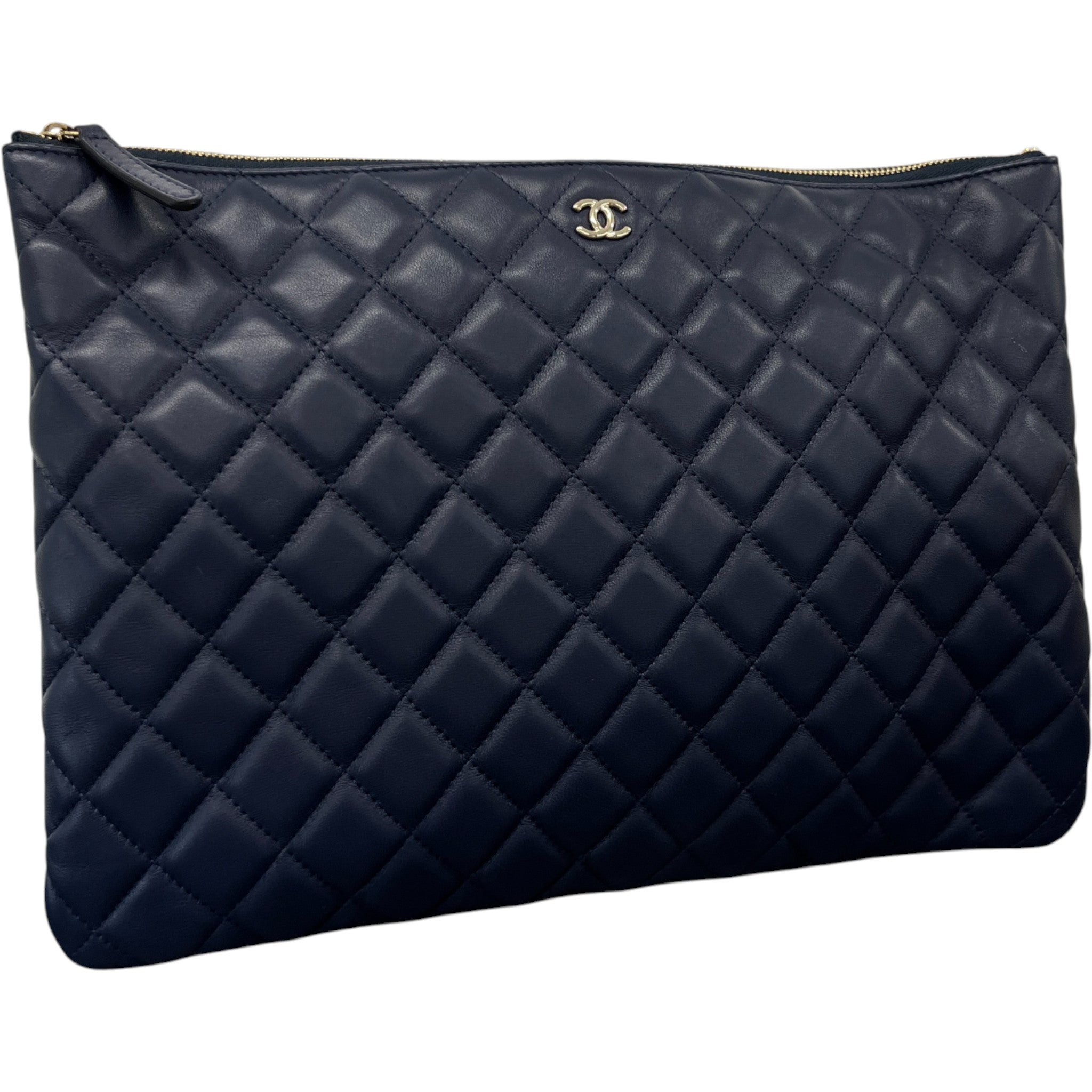 Women's Large Quilted Caviar O Case Clutch Navy