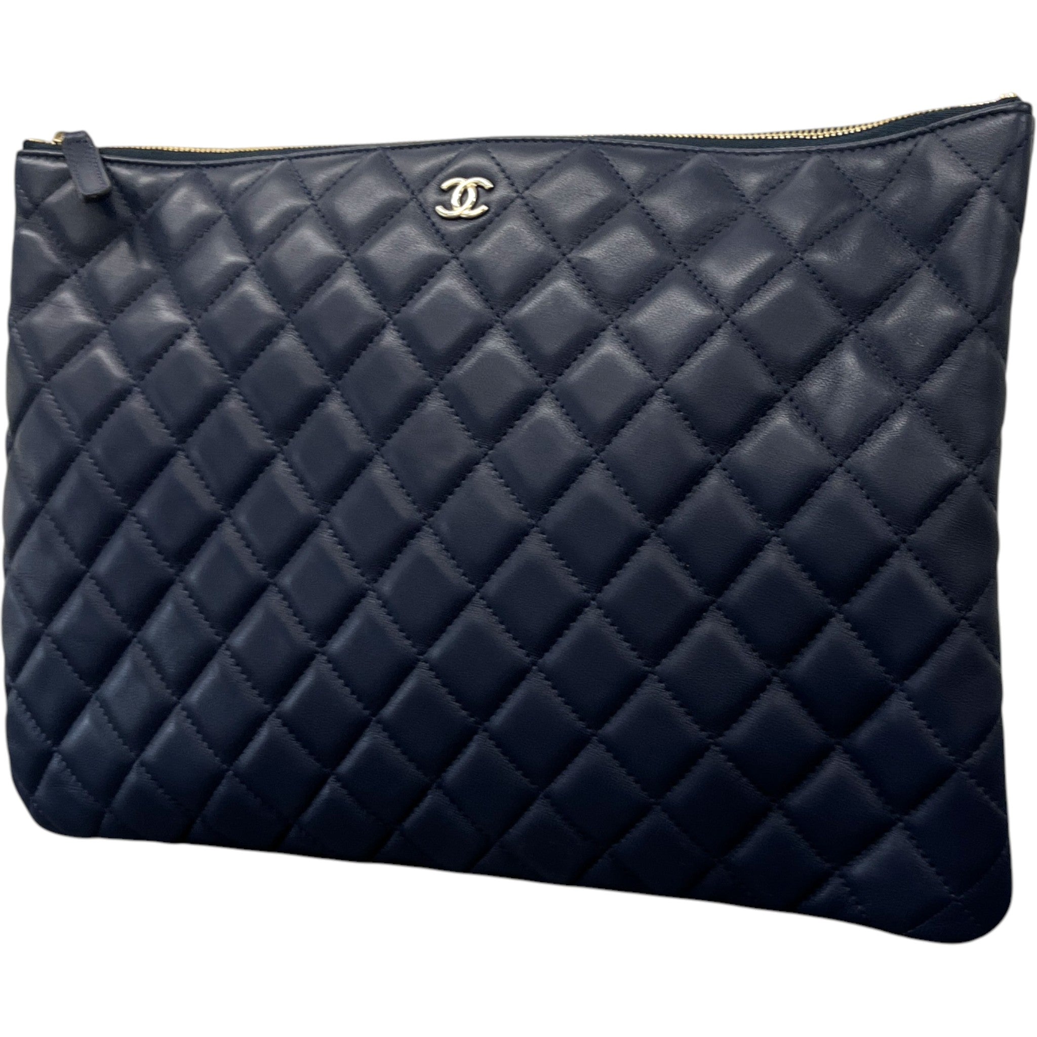 Women's Large Quilted Caviar O Case Clutch Navy
