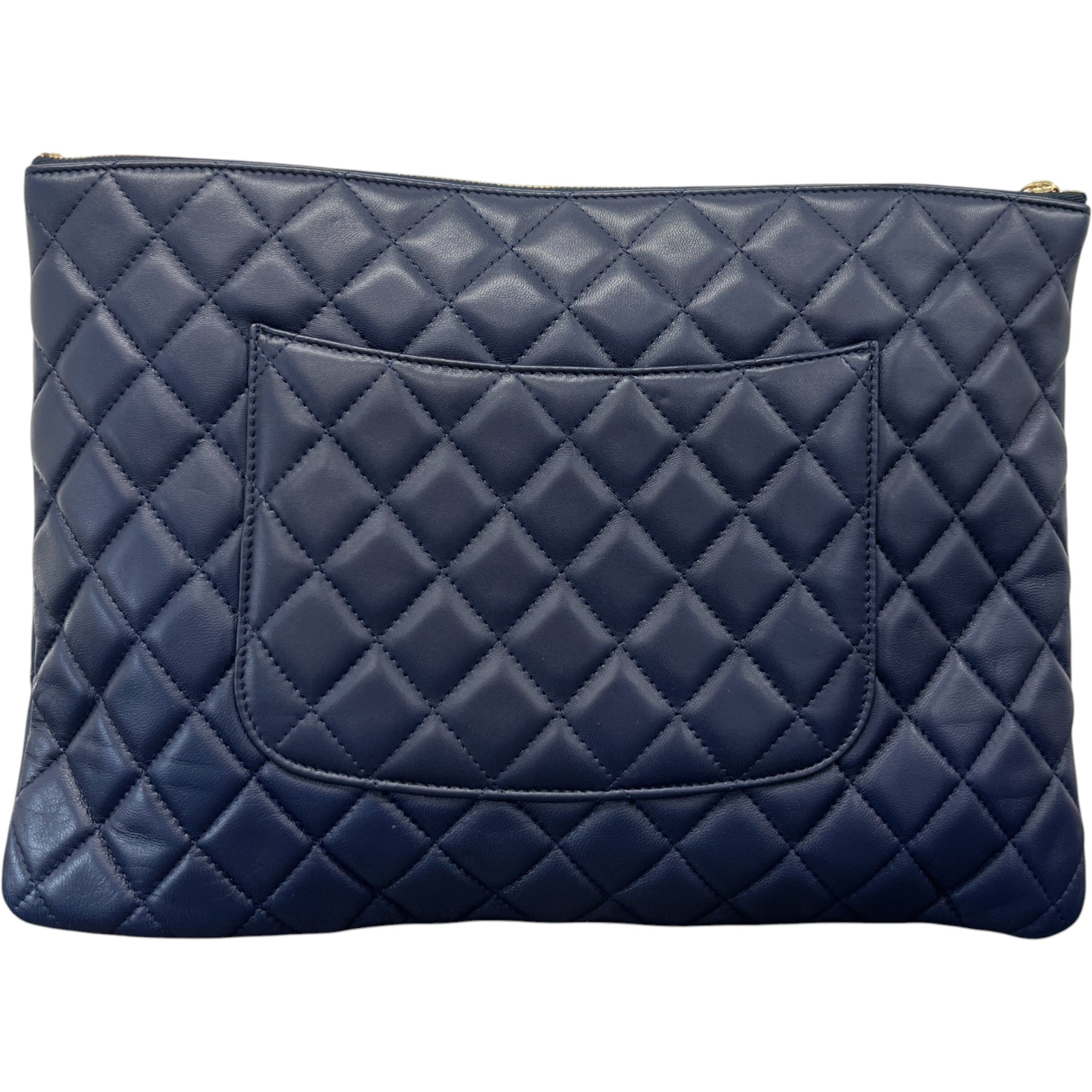 Women's Large Quilted Caviar O Case Clutch Navy