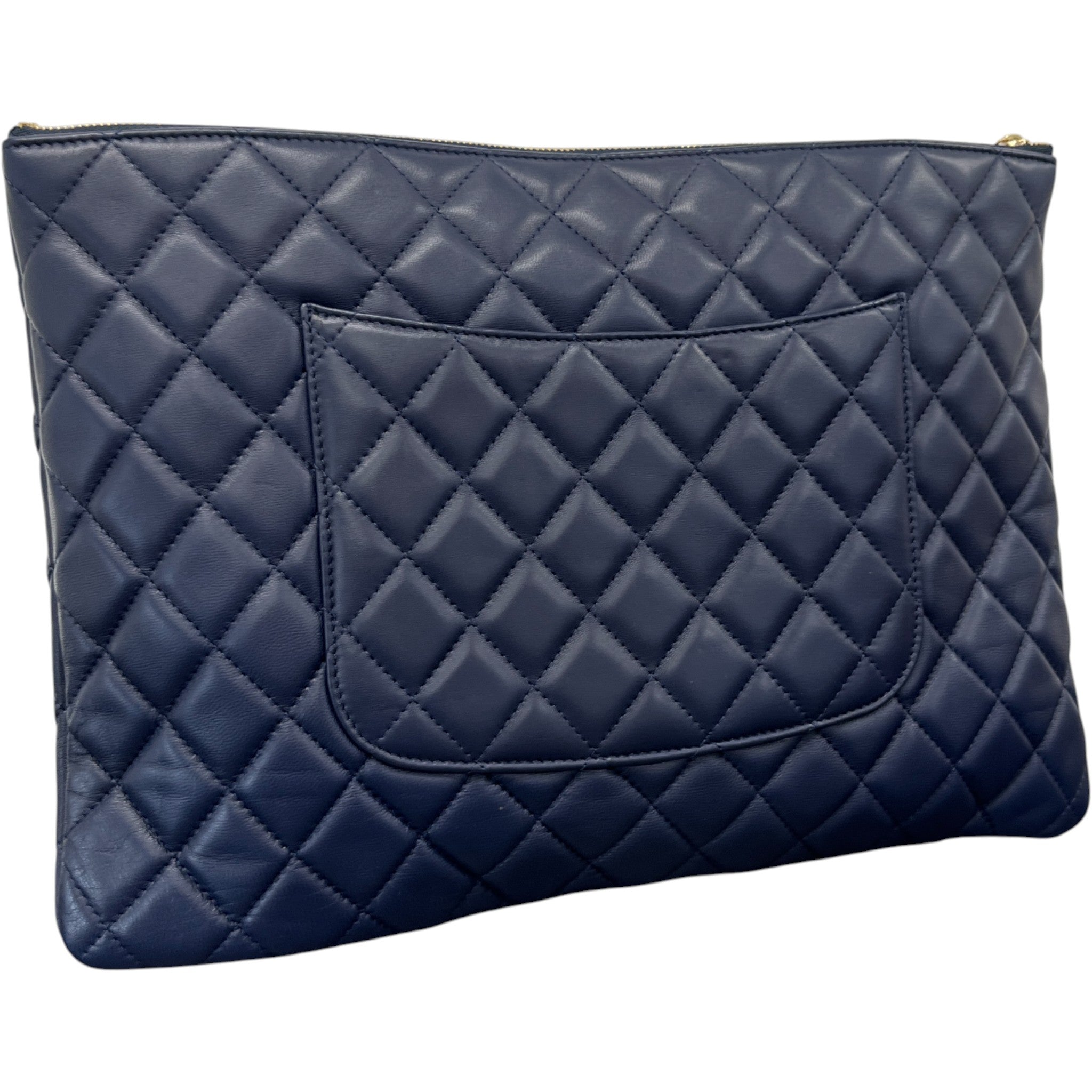 Women's Large Quilted Caviar O Case Clutch Navy