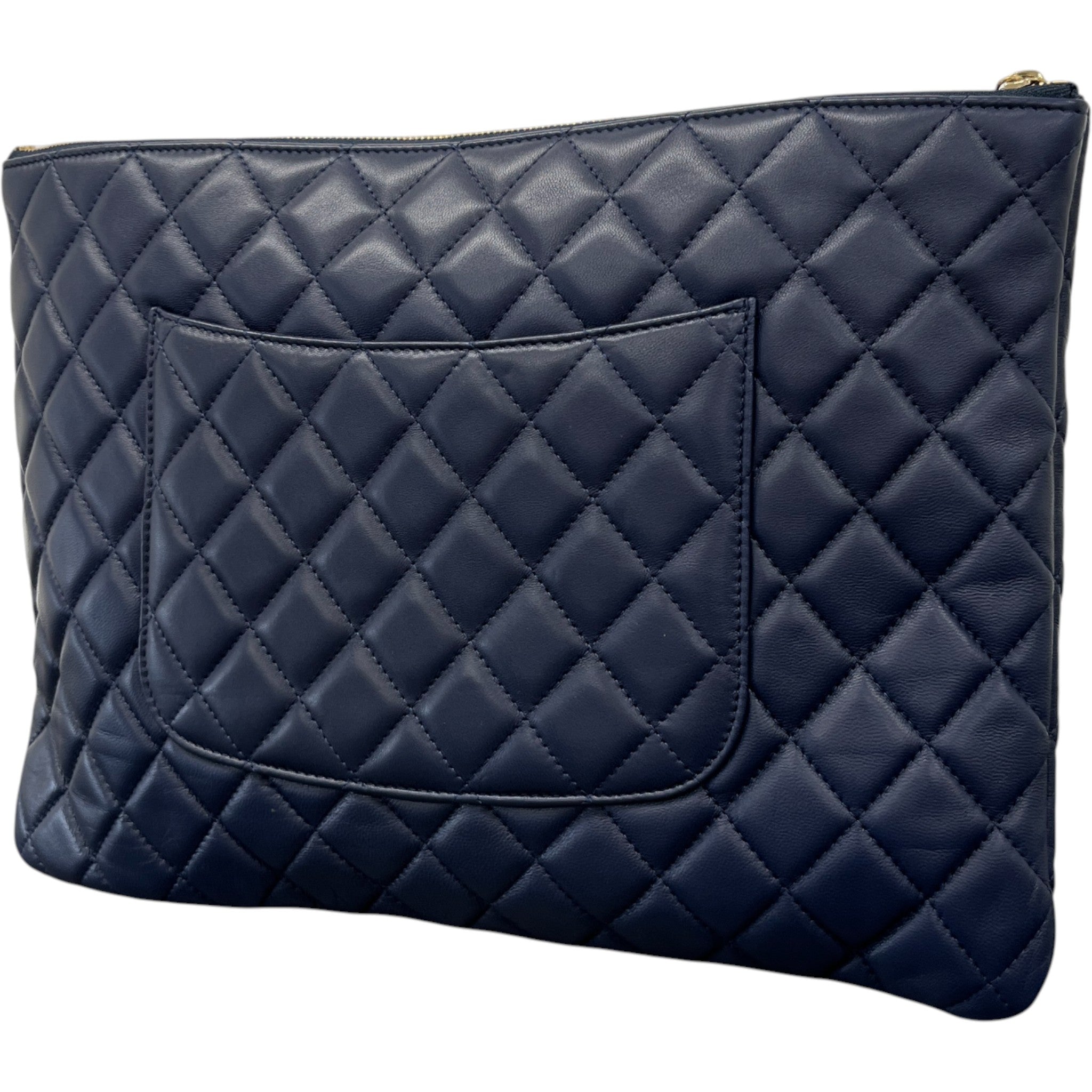 Women's Large Quilted Caviar O Case Clutch Navy