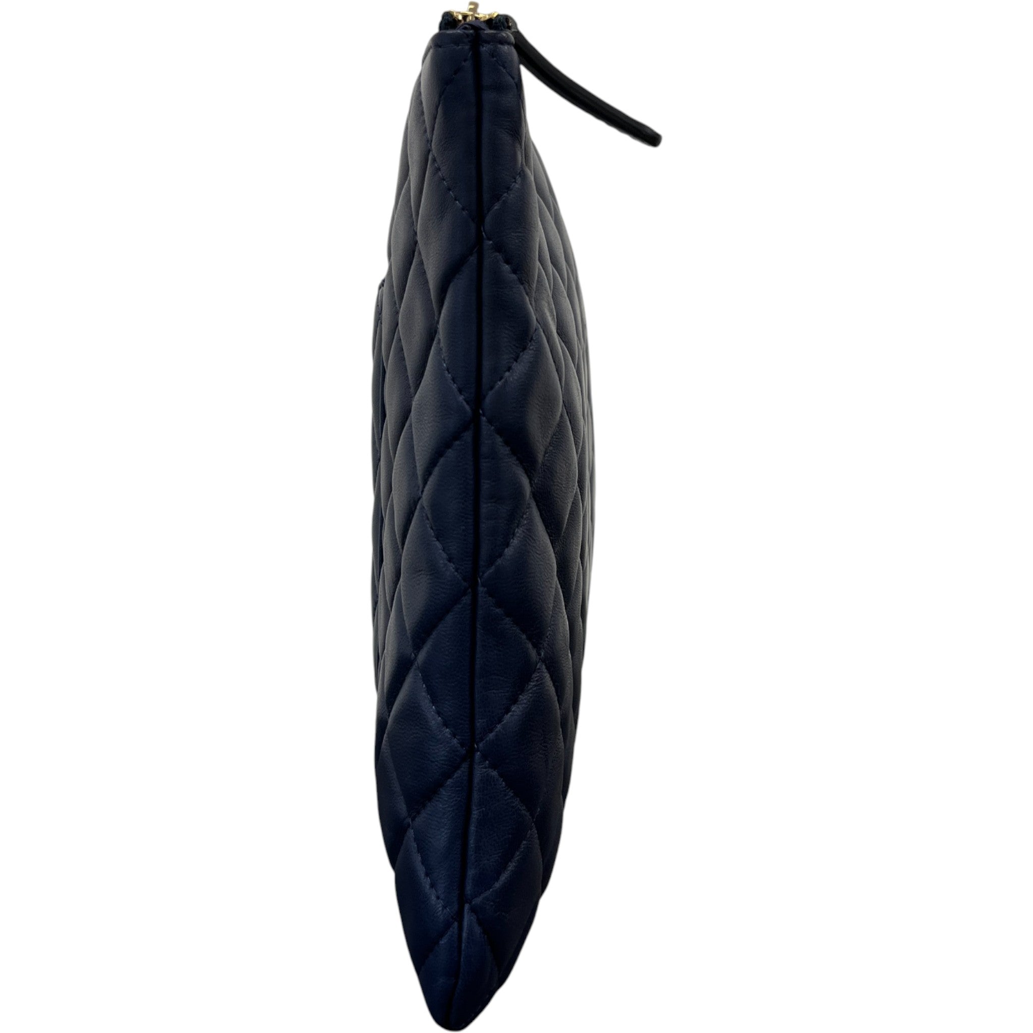 Women's Large Quilted Caviar O Case Clutch Navy