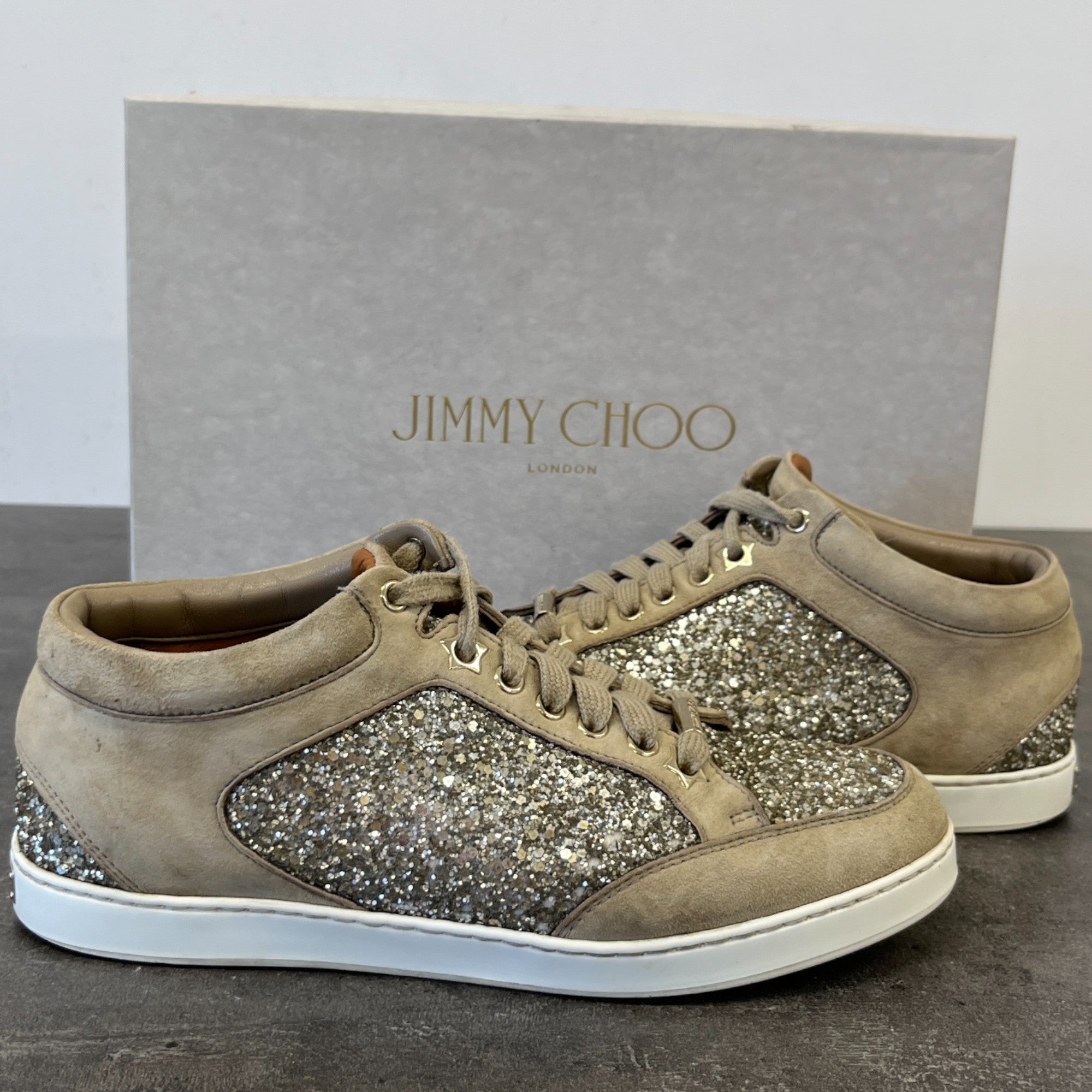 Women's Miami Glitter Low Trainers Beige Size EU 38.5 / UK 5.5