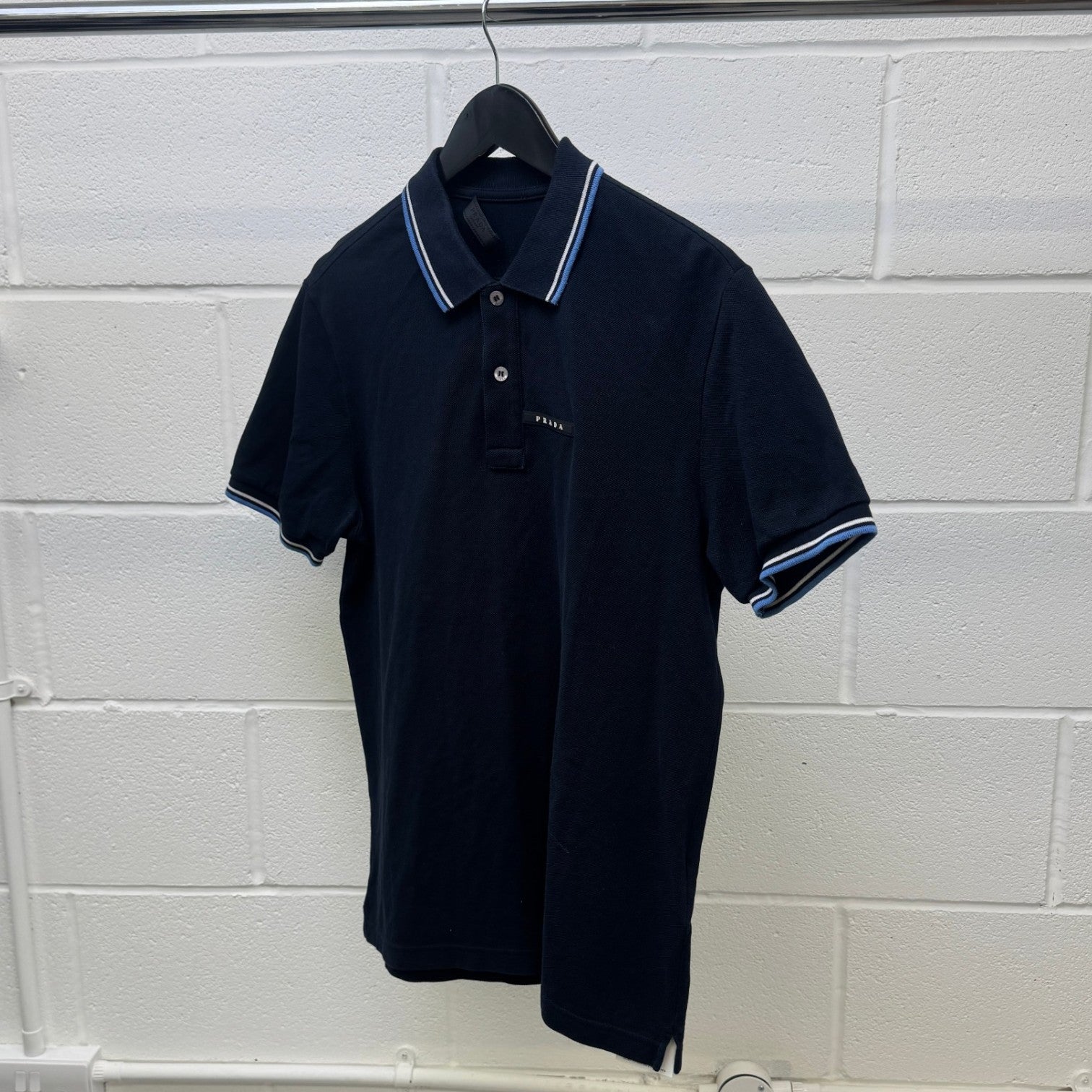 Men's Plaque Logo Polo Shirt Navy Size L