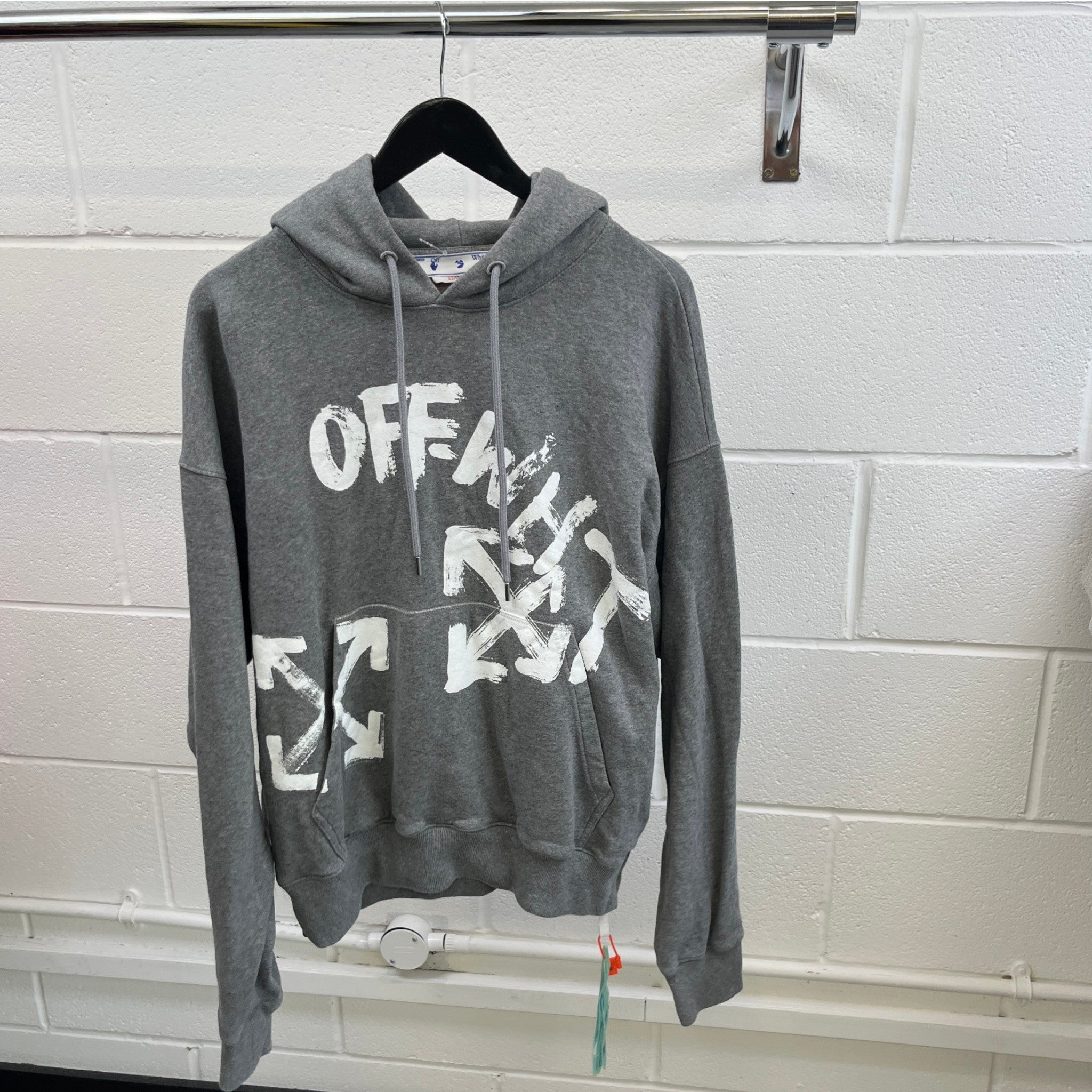Men's Paint Script Skate Hoodie Grey Size S