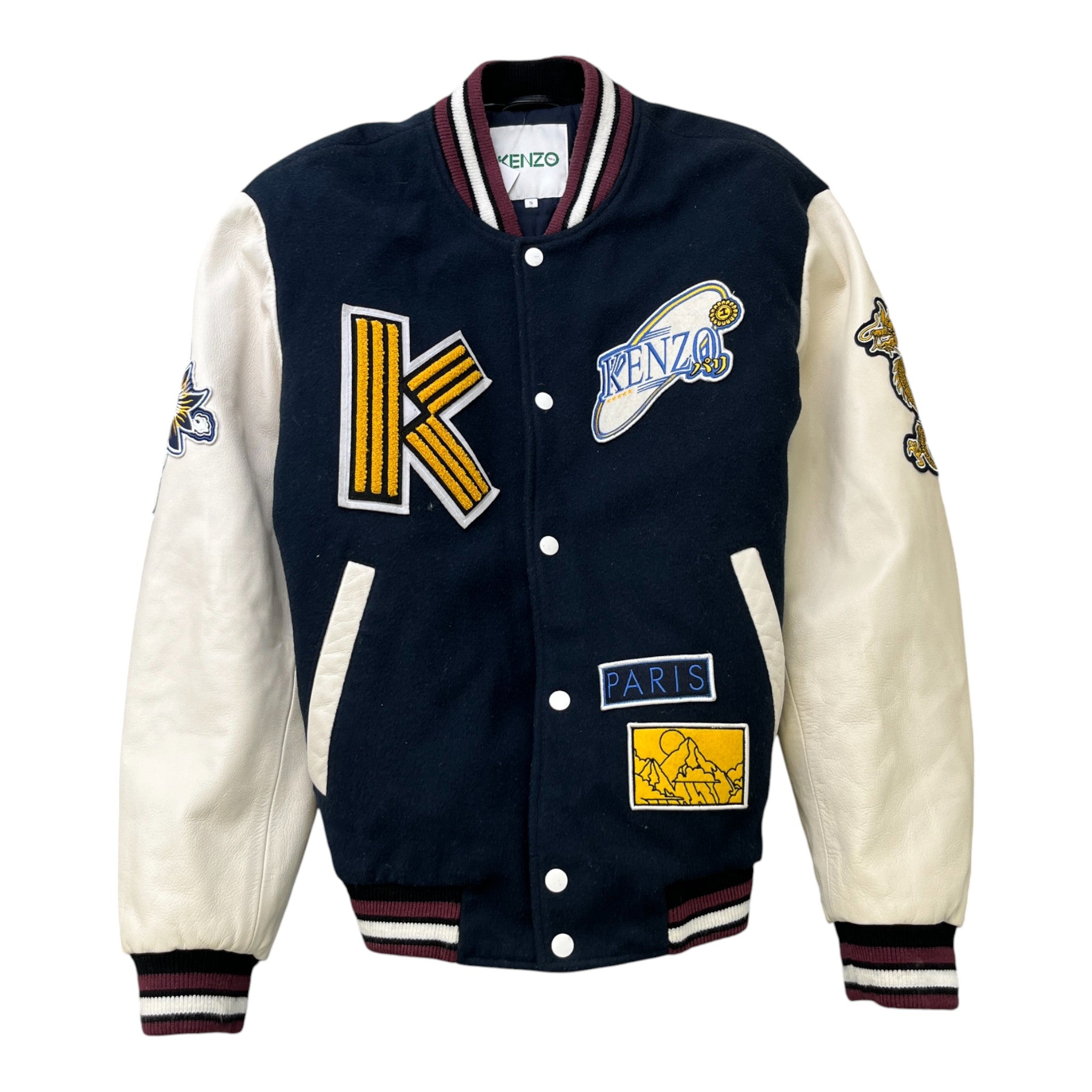 Men's Embroidered Patch Varsity Jacket Navy Size S