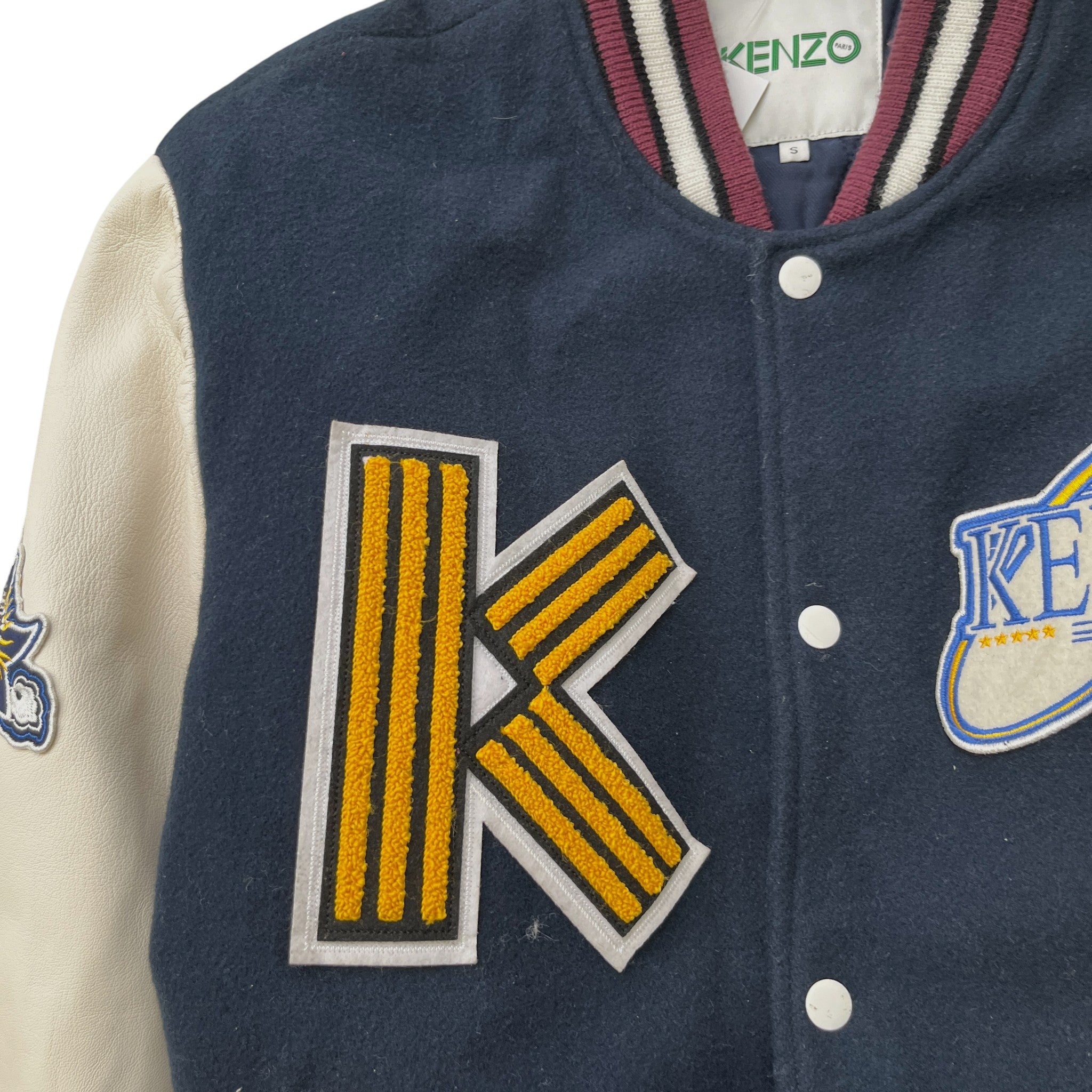 Men's Embroidered Patch Varsity Jacket Navy Size S