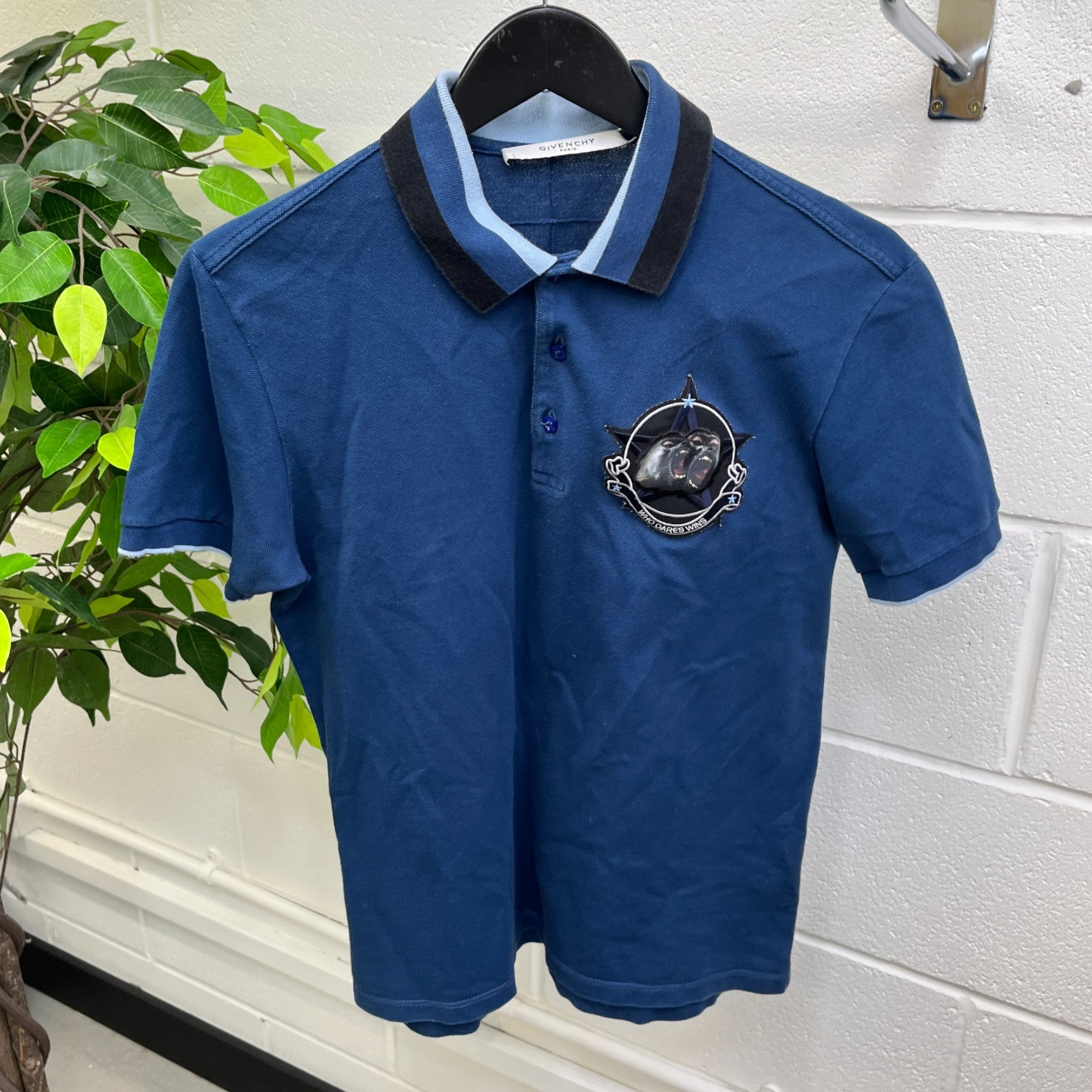 Men's Monkey Brothers Patch Logo Polo Shirt Blue Size M