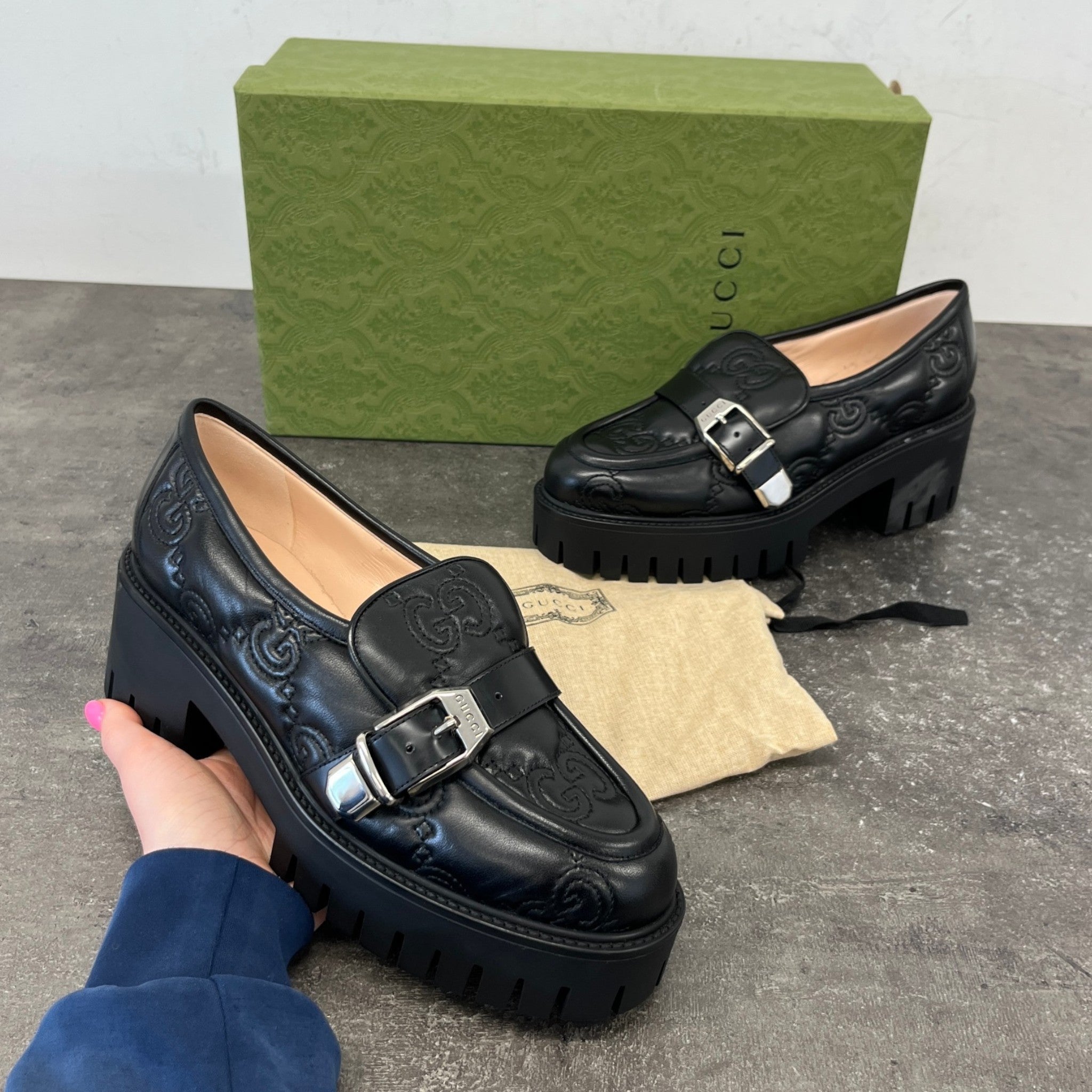 Women's Gg Matelassé Platform Loafers Black Size EU 38.5 / UK 5.5