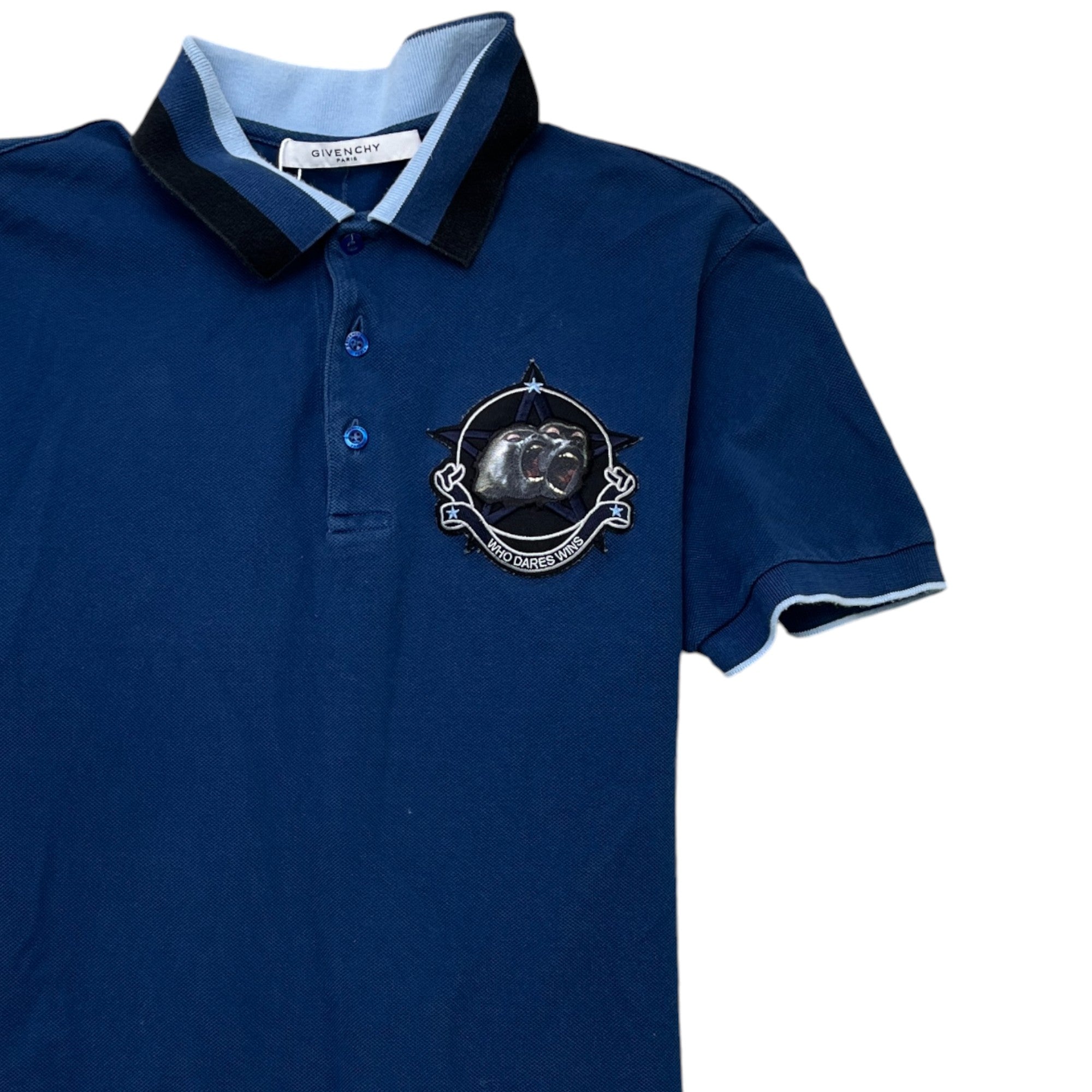 Men's Monkey Brothers Patch Logo Polo Shirt Blue Size M