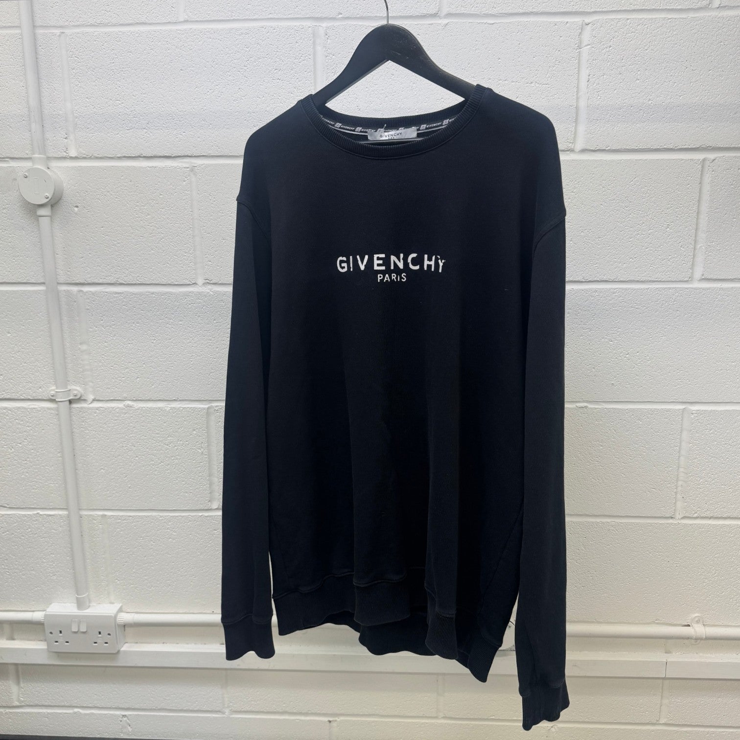 Men's Distressed Logo Print Sweatshirt Black Size XXL