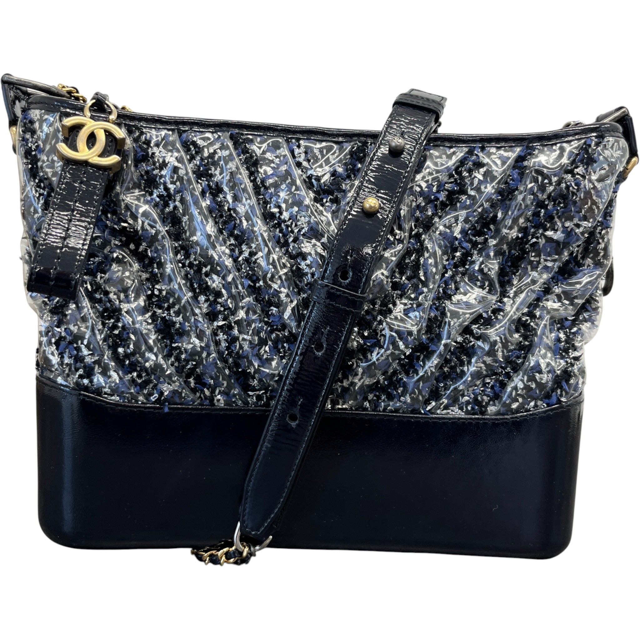 Women's Medium Plastic Chevron Gabrielle Tweed Hobo Bag Black