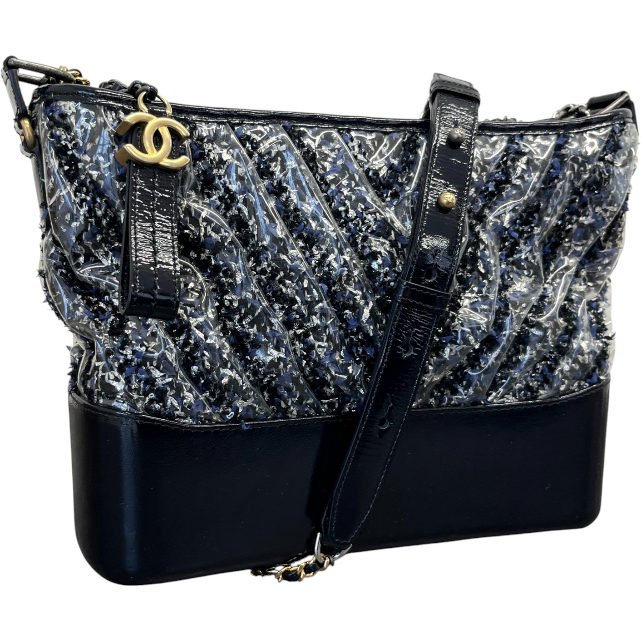 Women's Medium Plastic Chevron Gabrielle Tweed Hobo Bag Black