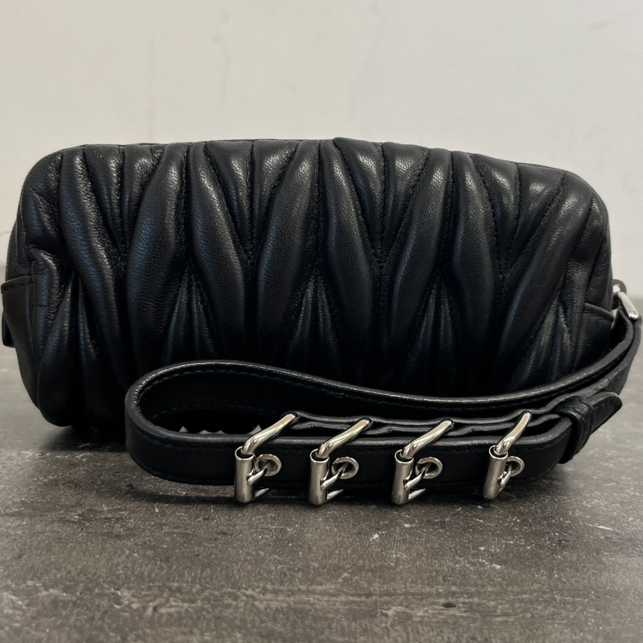 Women's Matelasse Leather Wristlet Purse Black