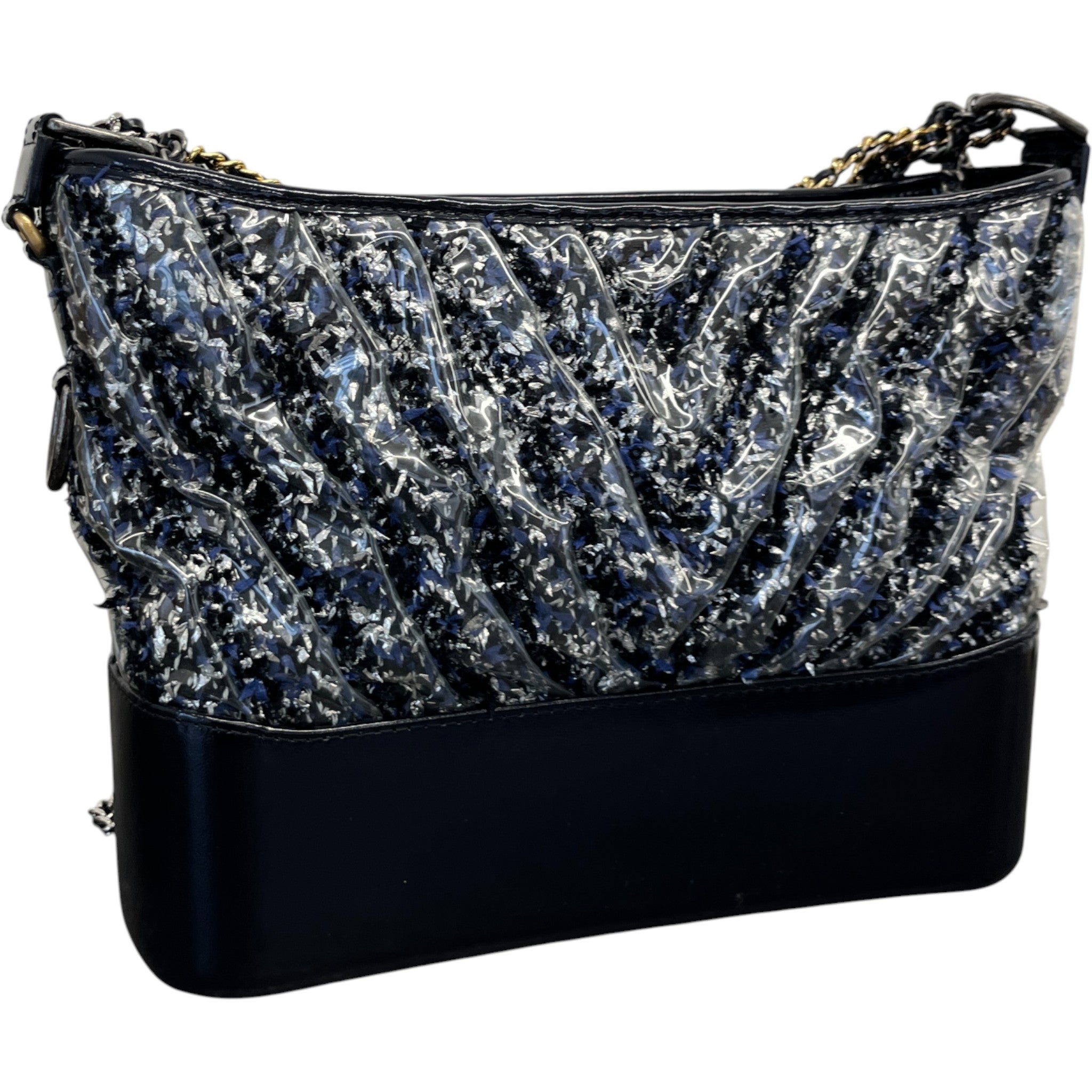 Women's Medium Plastic Chevron Gabrielle Tweed Hobo Bag Black