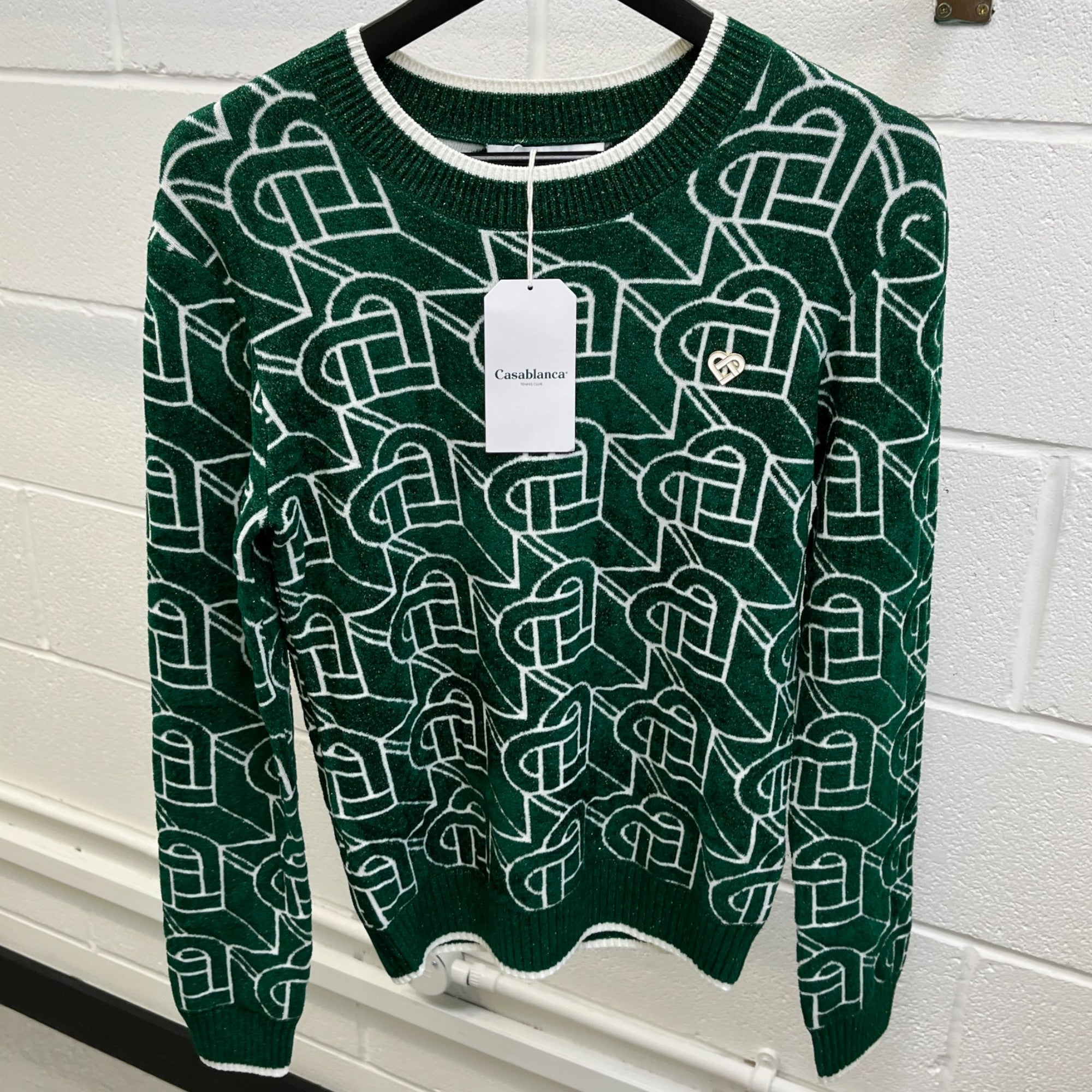 Women's Heart Monogram Jumper Green Size XS