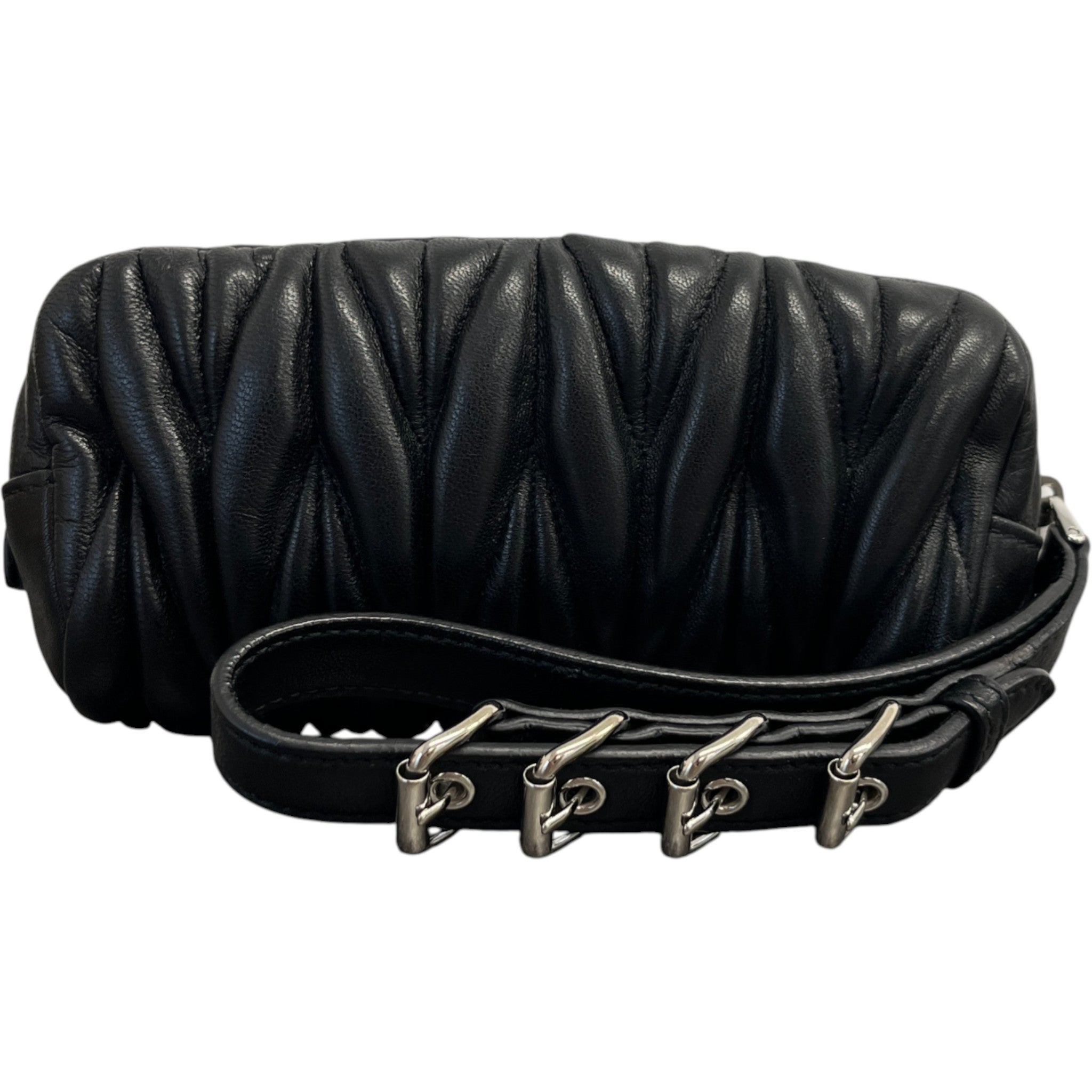 Women's Matelasse Leather Wristlet Purse Black