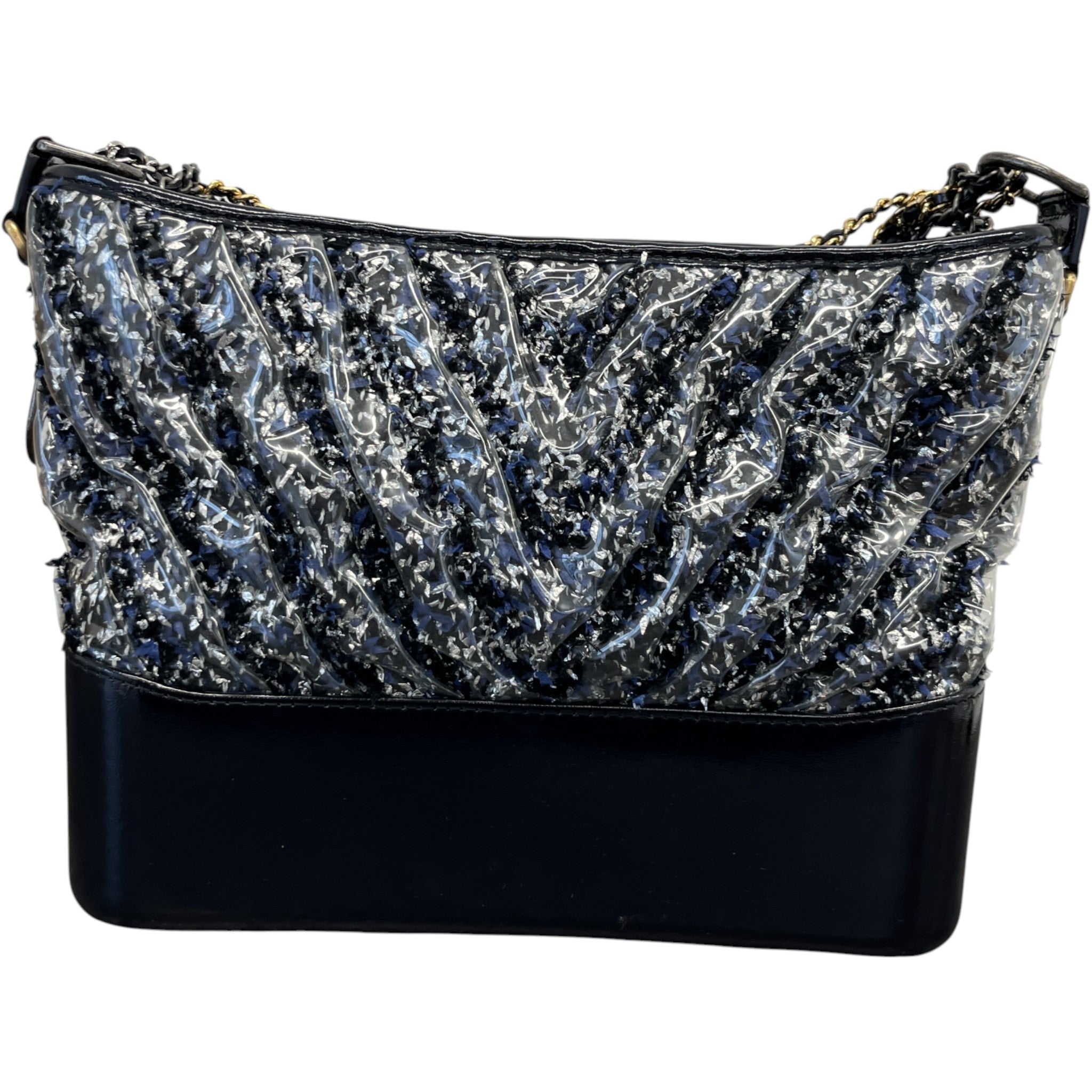 Women's Medium Plastic Chevron Gabrielle Tweed Hobo Bag Black