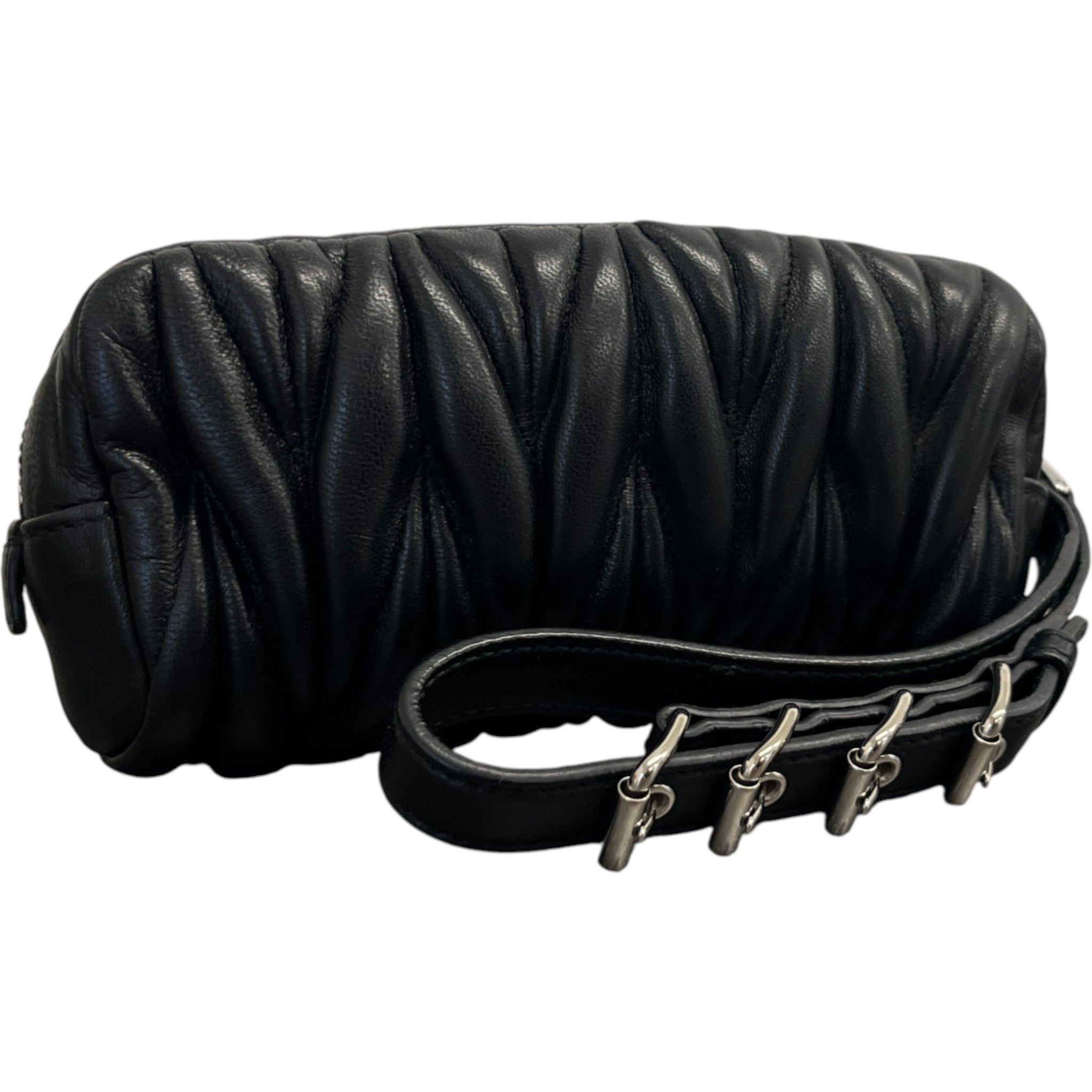 Women's Matelasse Leather Wristlet Purse Black