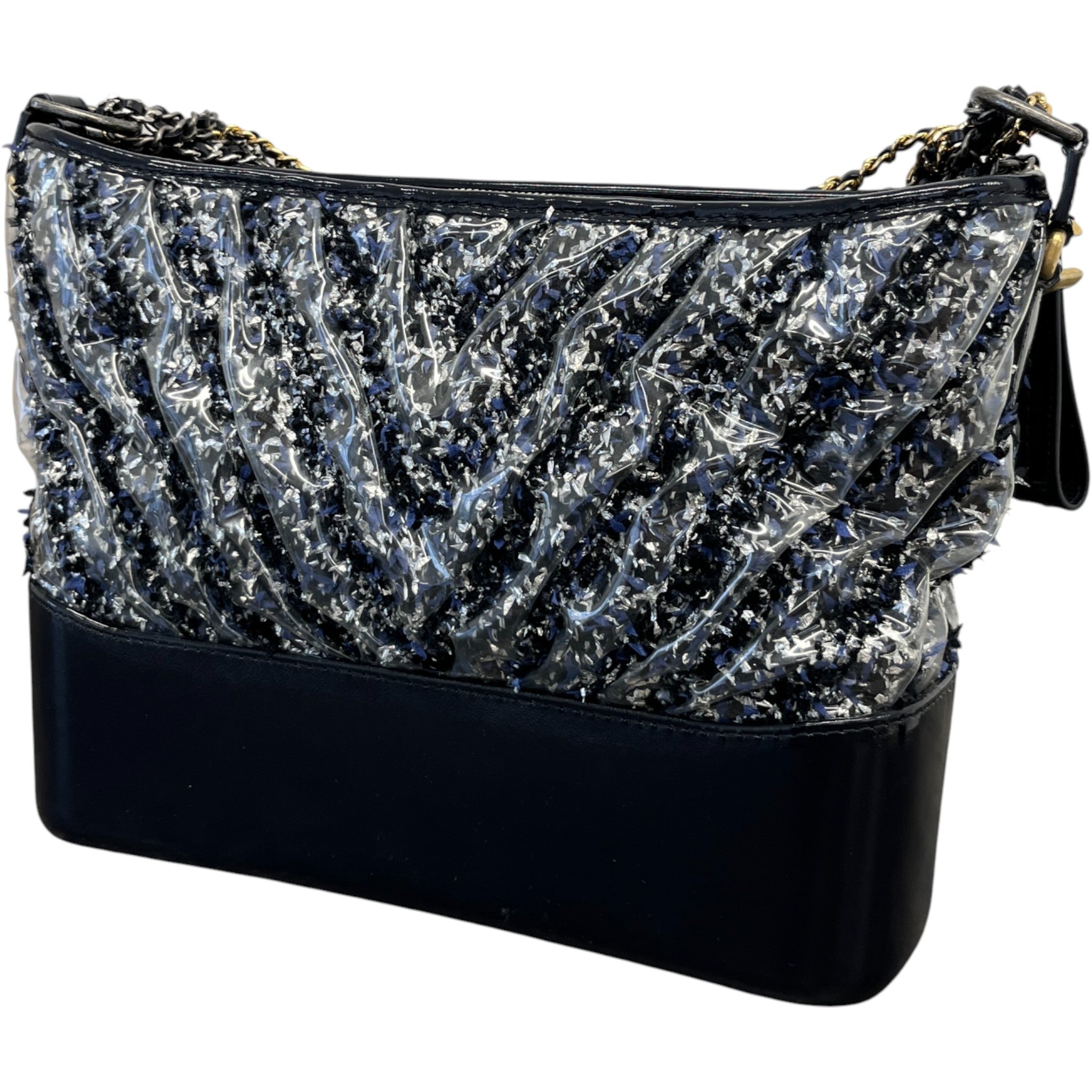 Women's Medium Plastic Chevron Gabrielle Tweed Hobo Bag Black