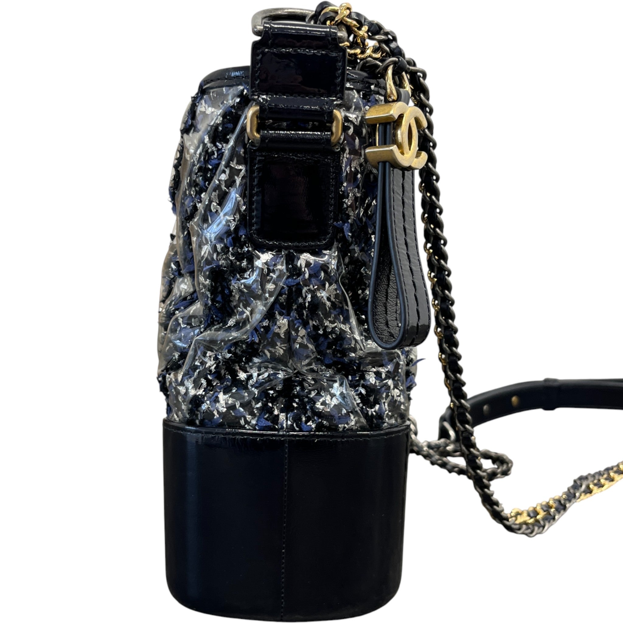 Women's Medium Plastic Chevron Gabrielle Tweed Hobo Bag Black