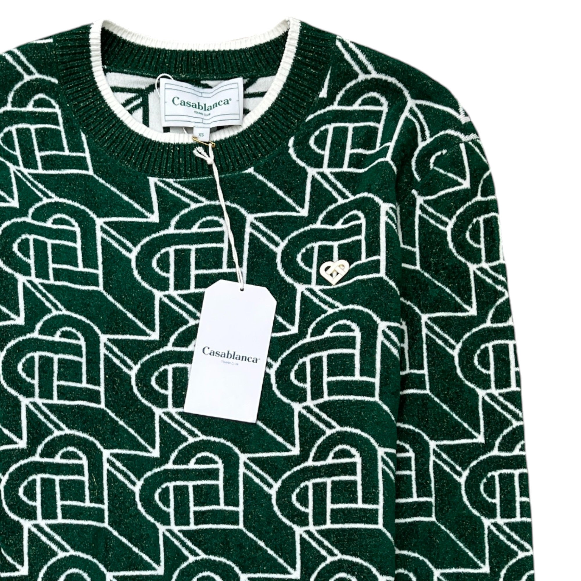 Women's Heart Monogram Jumper Green Size XS