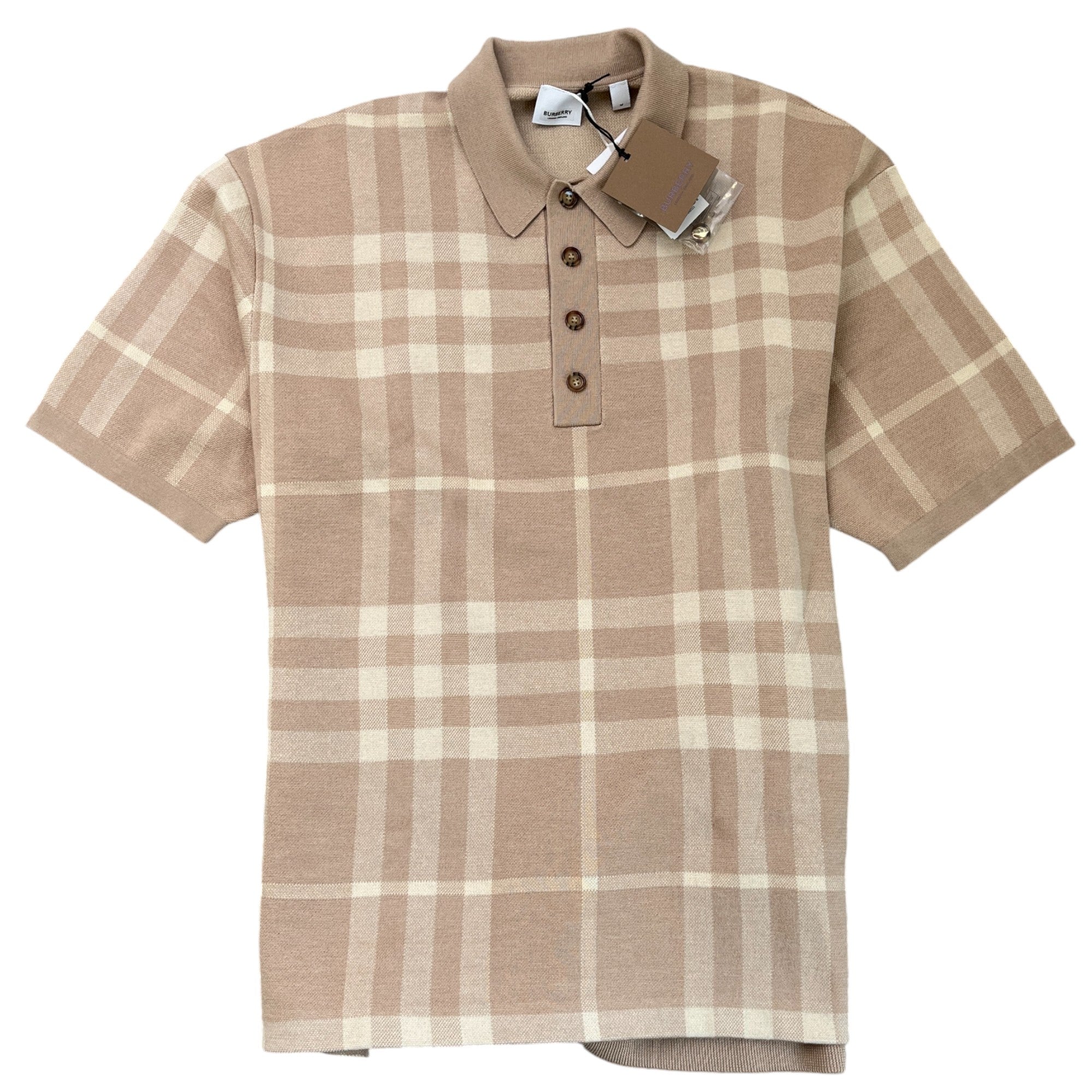 Men's Overszied Wellman Check Polo Shirt Beige Size M