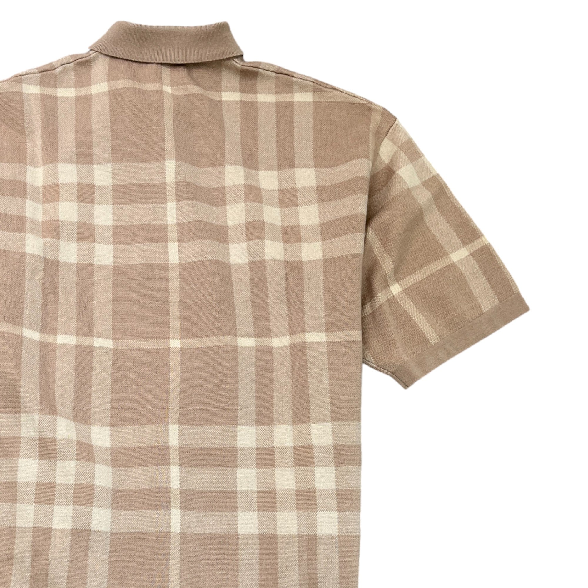 Men's Overszied Wellman Check Polo Shirt Beige Size M