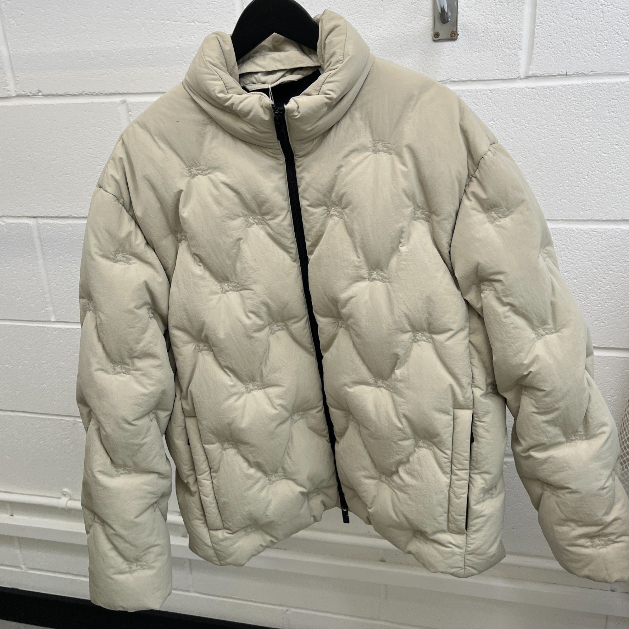 Men's Embroidered Logo Down Jacket Beige Size L