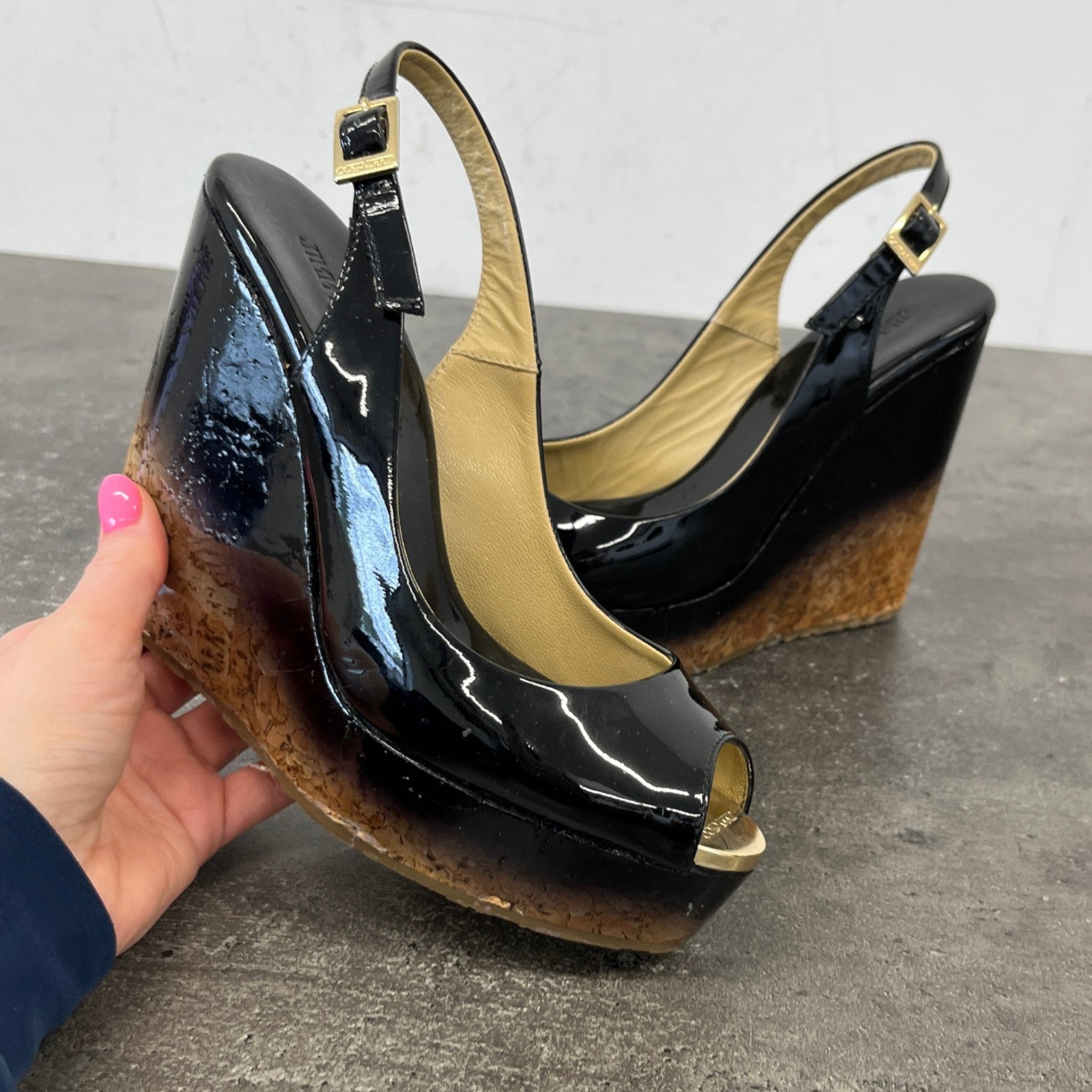 Women's Slingback Wedge Heels Black Size EU 35 / UK 2