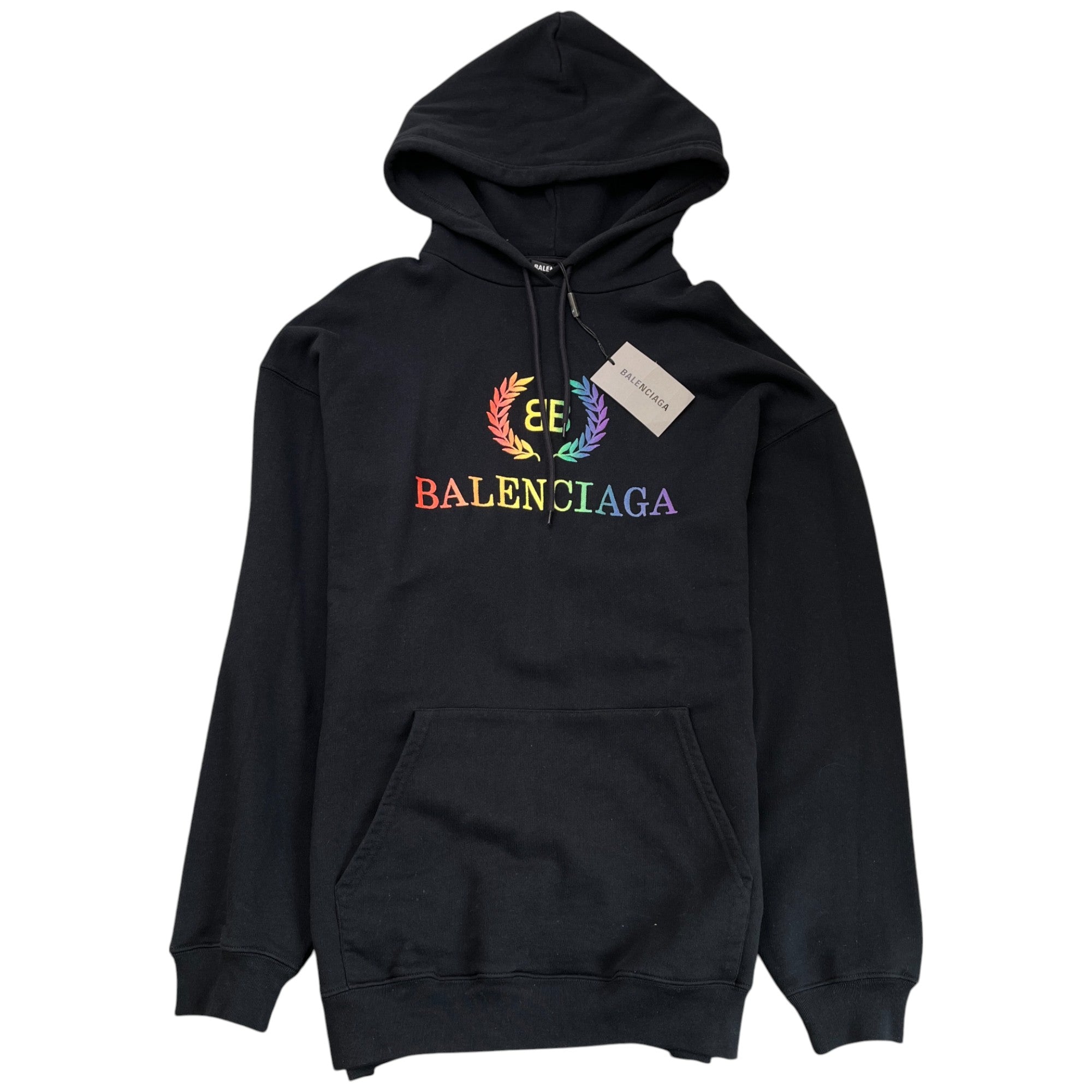 Men's Rainbow Embroidered Logo Hoodie Black Size S