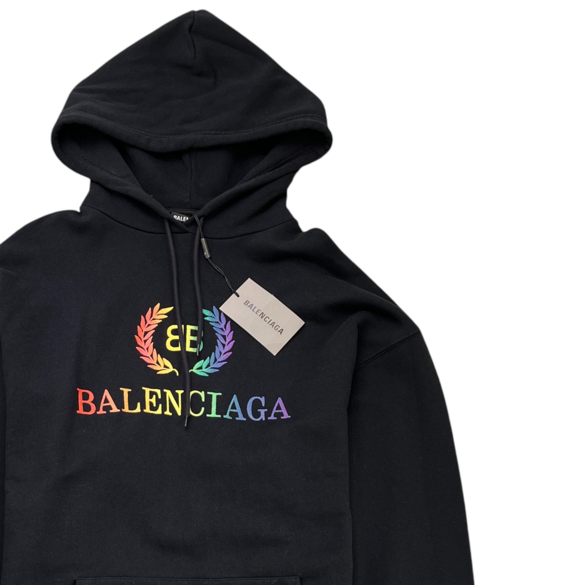Men's Rainbow Embroidered Logo Hoodie Black Size S