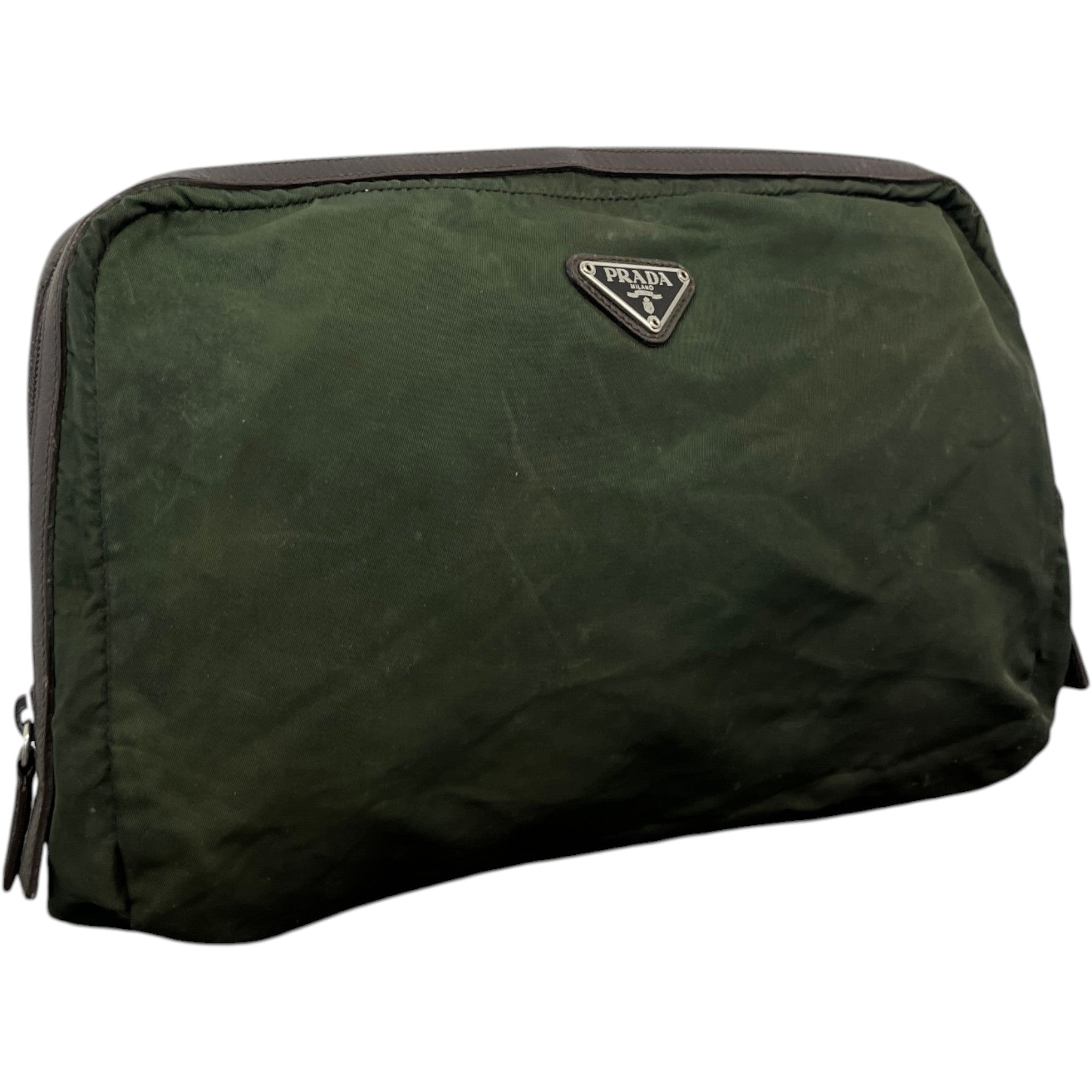 Men's Nylon Triangle Logo Toiletry Bag Khaki