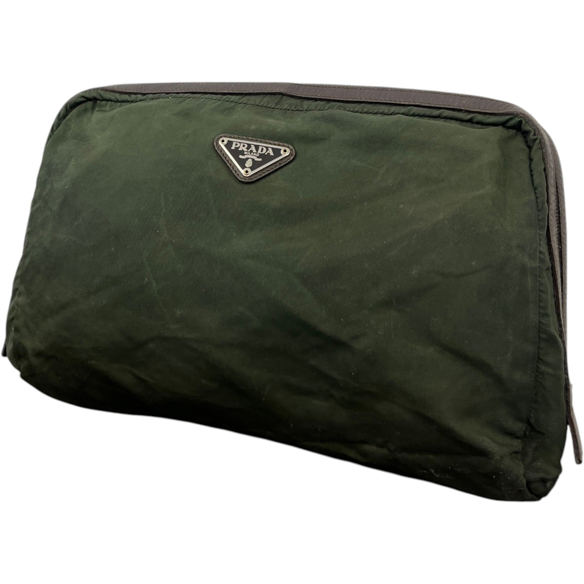 Men's Nylon Triangle Logo Toiletry Bag Khaki