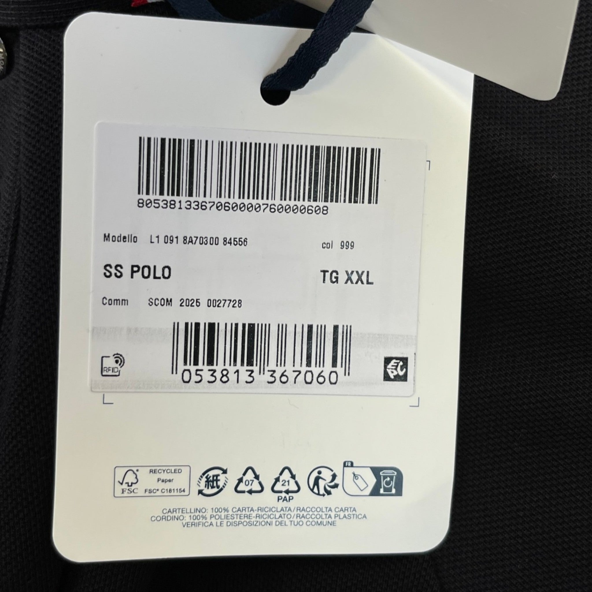 Men's Ss Maglia Polo Shirt Black Size XXL