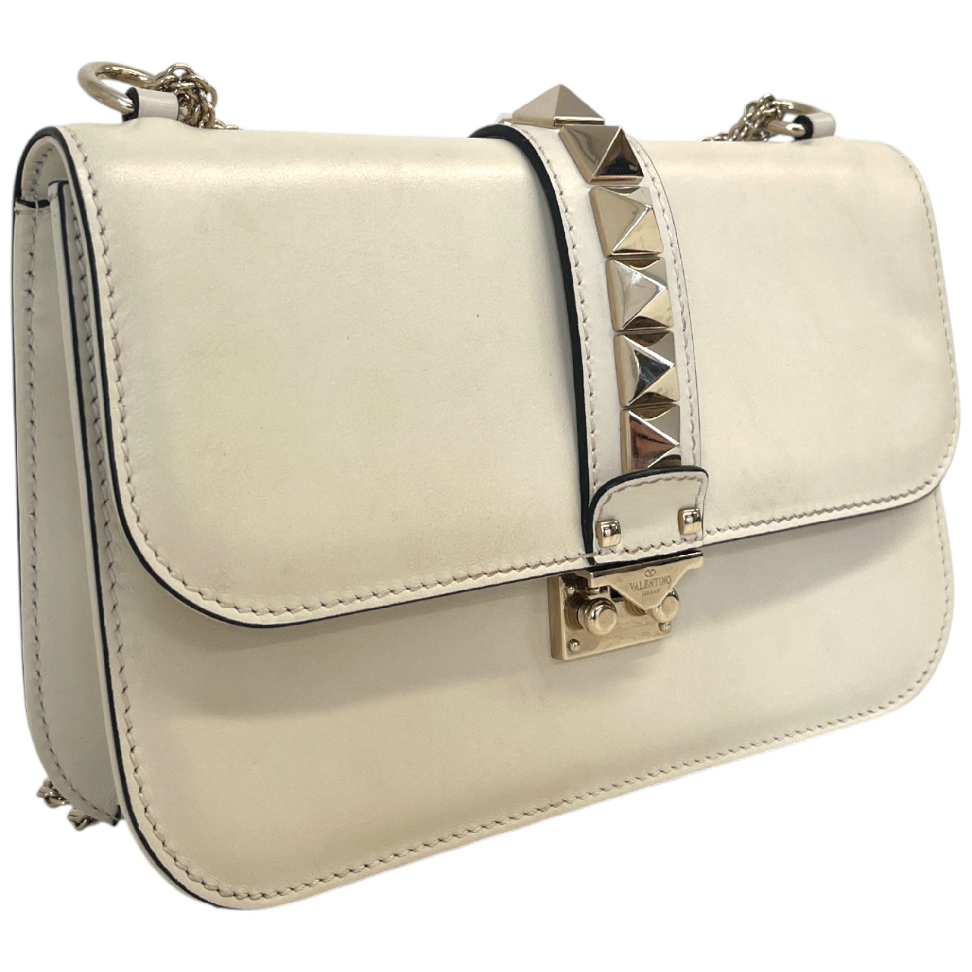 Women's Rockstud Flap Chain Bag Cream