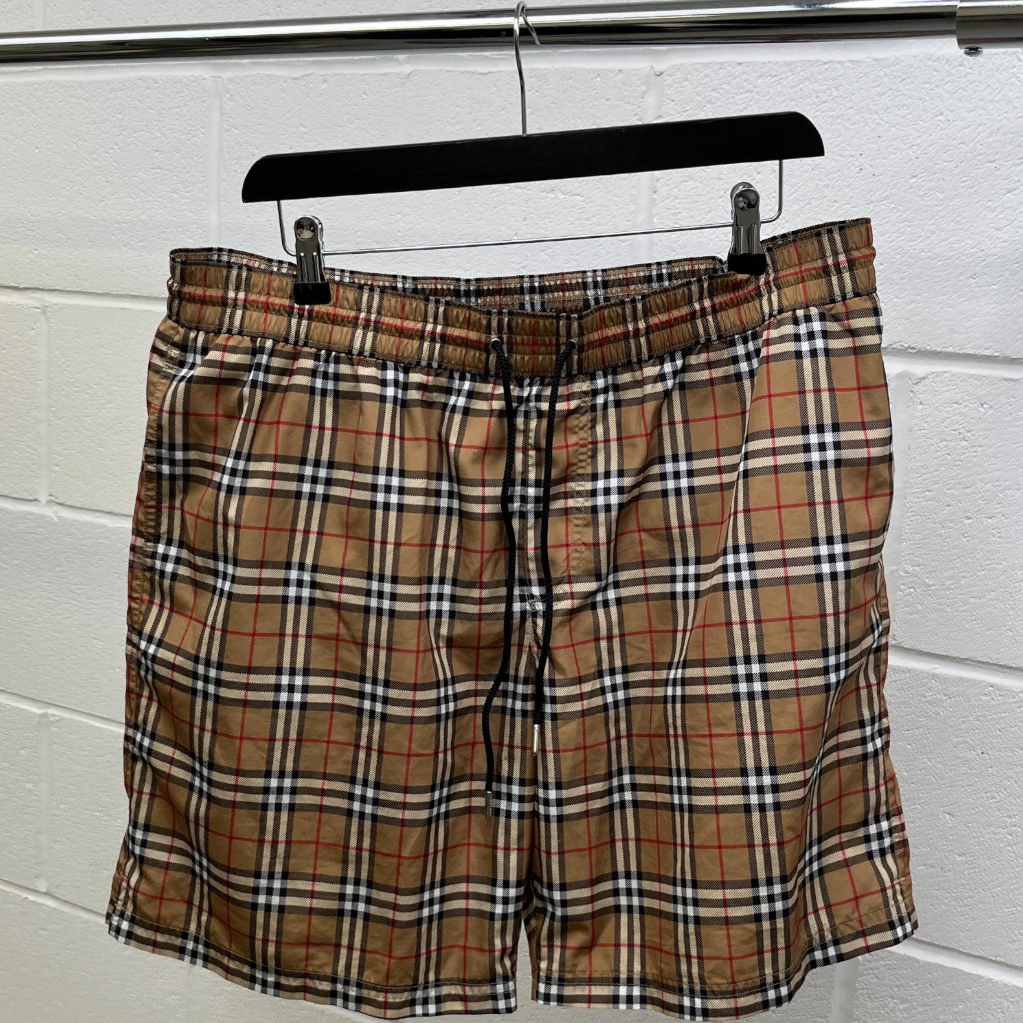 Men's Check Print Swim Shorts Brown Size XL