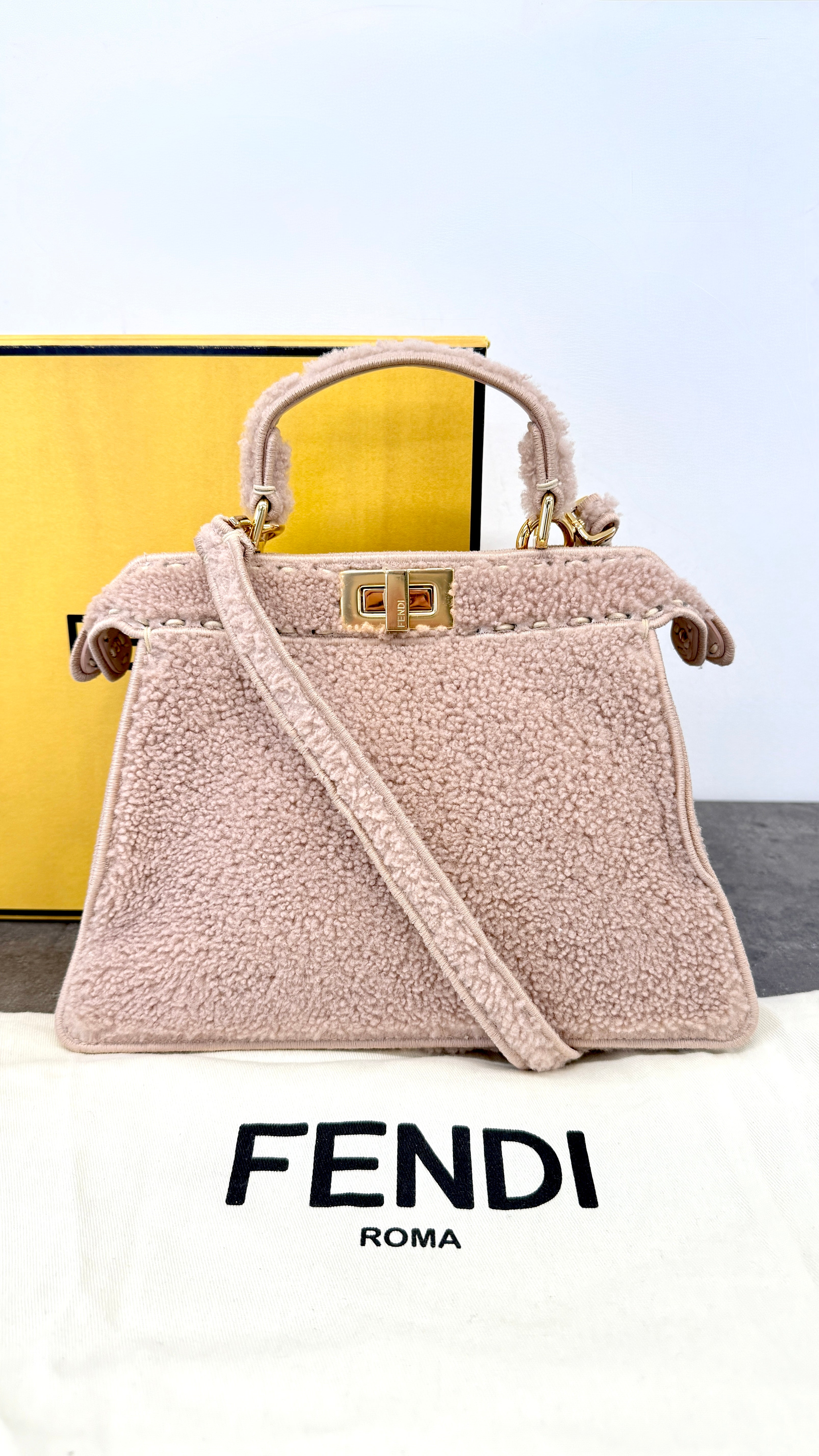 Women's Small Peekaboo Shearling Handbag Pink