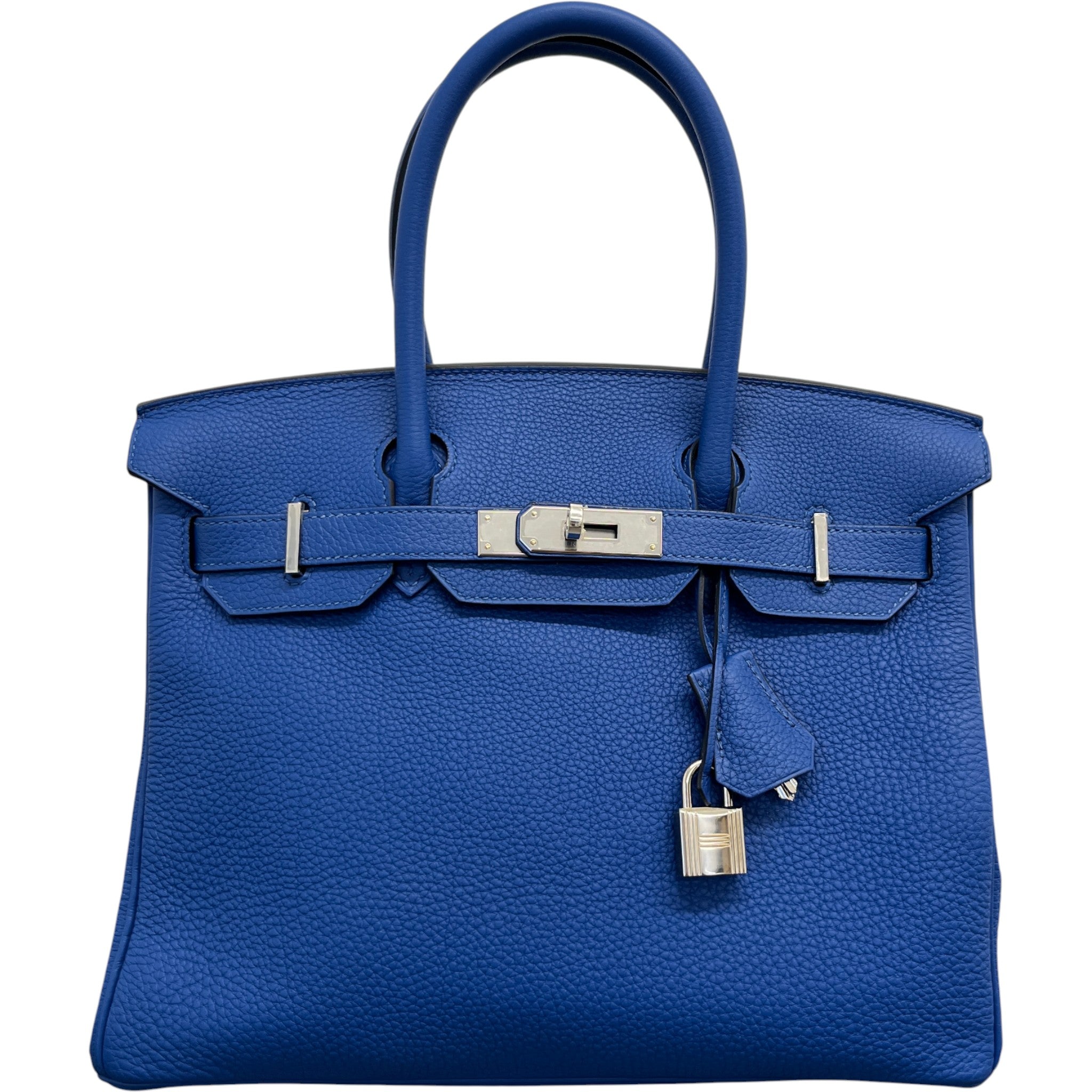 Women's Birkin 30 Clemence Leather Phw Handbag Blue